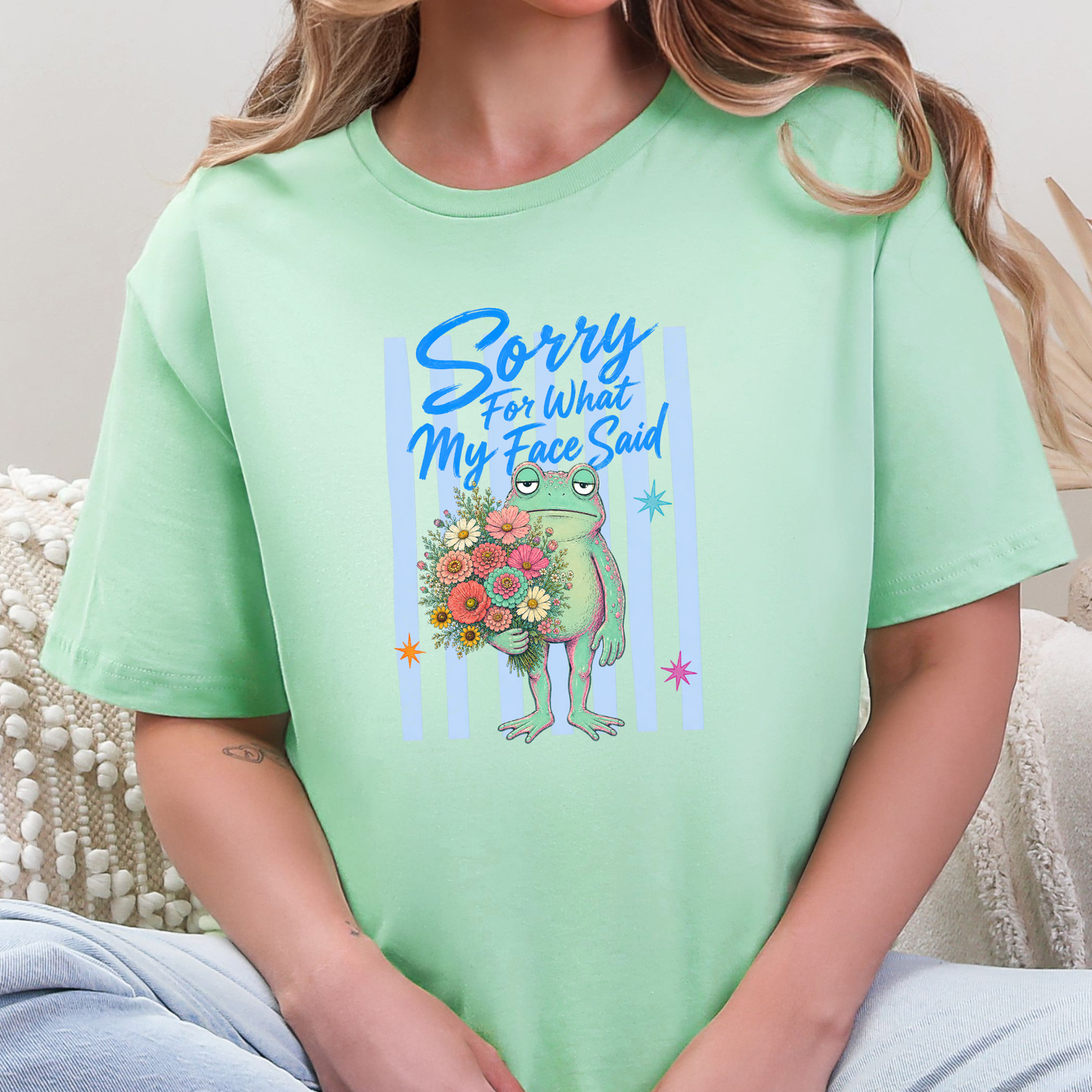 Wholesale Frog Sorry for What My Face Said Graphic Tee - Mint
