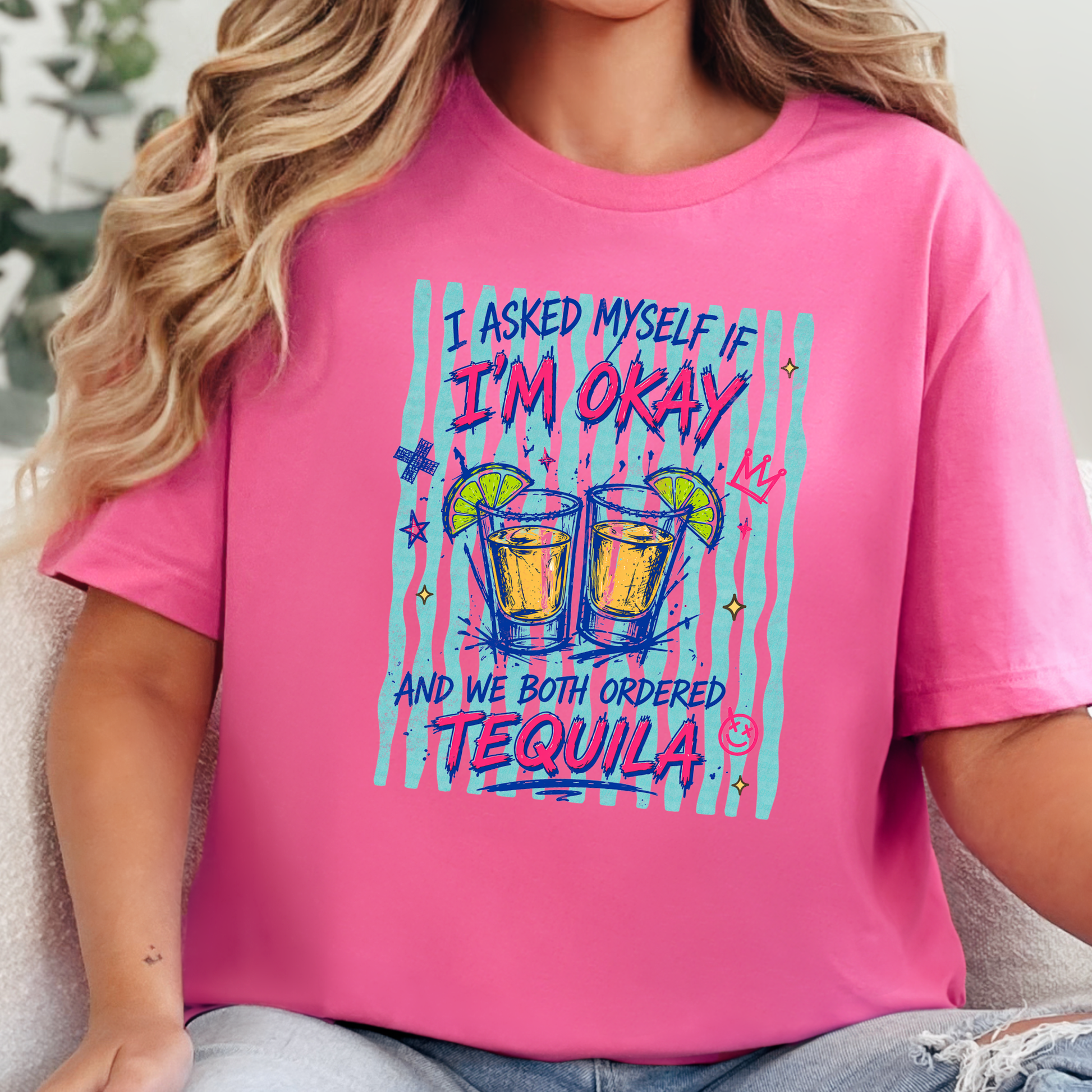 Wholesale Both Ordered Tequila Graphic Tee - Charity Pink Tee