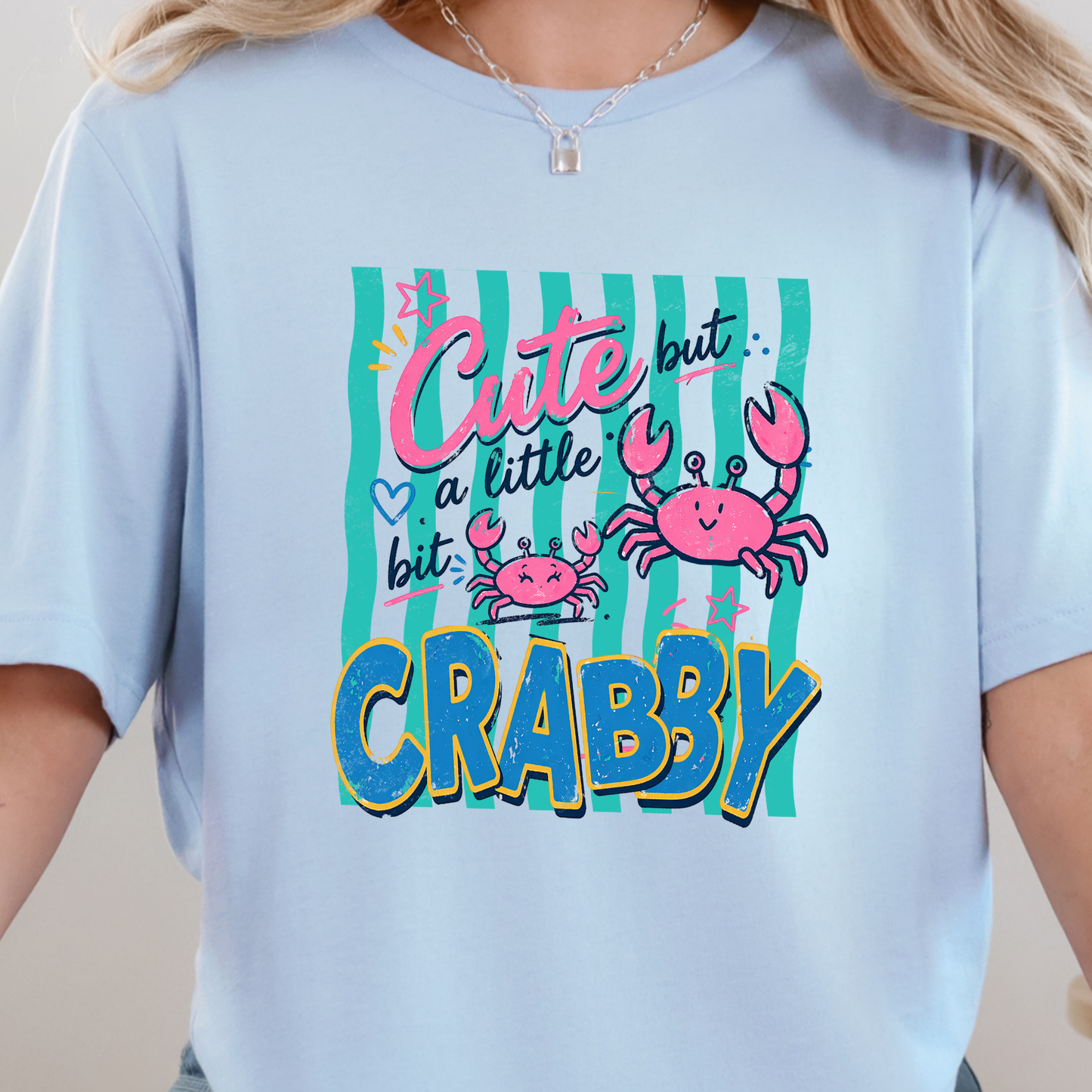 Wholesale Cute But Crabby Graphic Tee - Baby Blue Tee