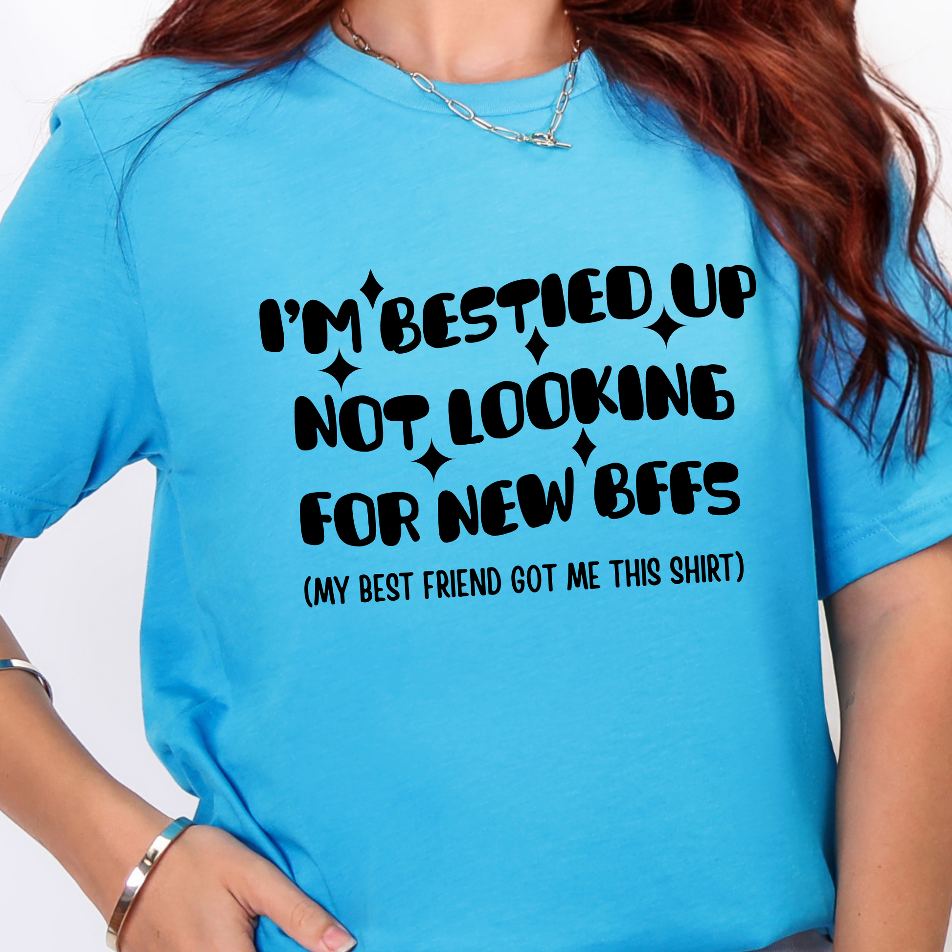 Wholesale I'm Bestied Up Graphic Tee - Heather Aqua Tee