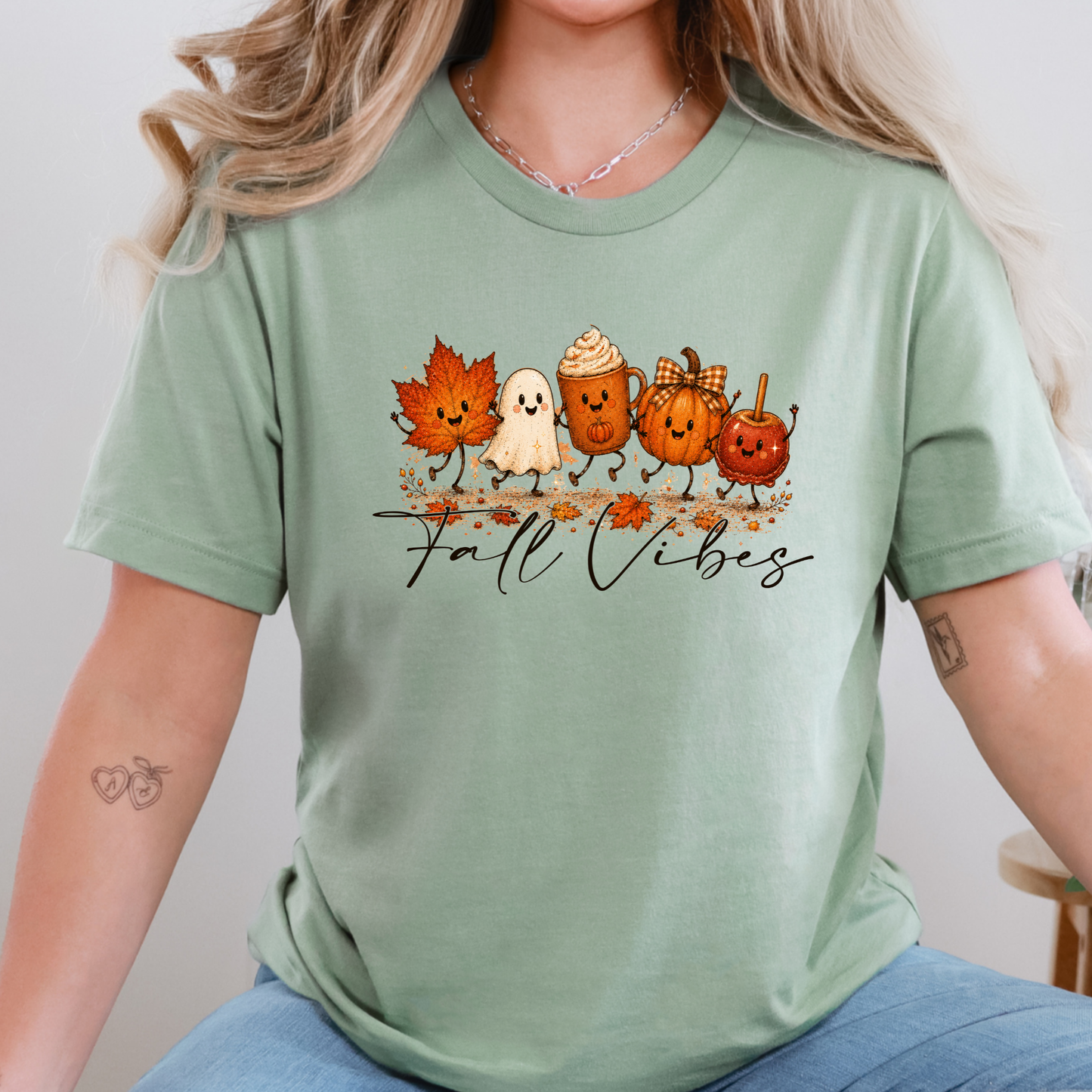 Wholesale Cute Fall Vibes Graphic Tee - Sage