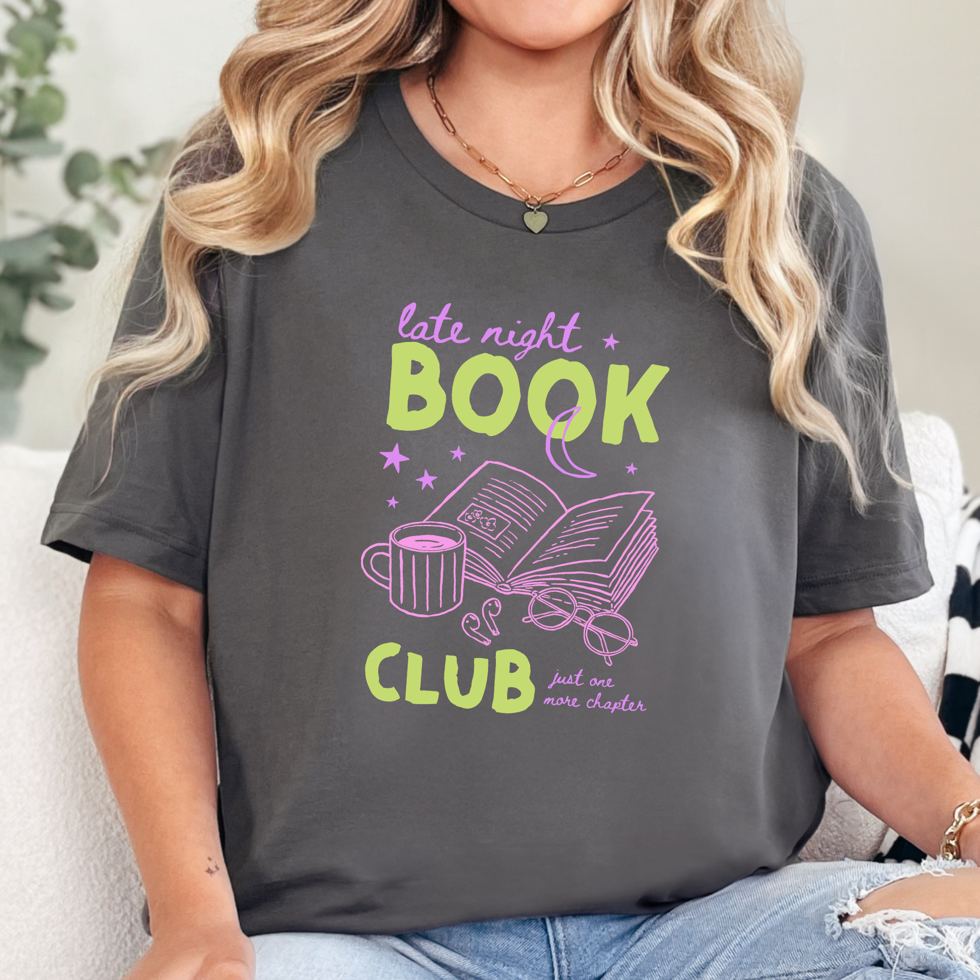 Wholesale Late Night Book Club Graphic Tee - Asphalt