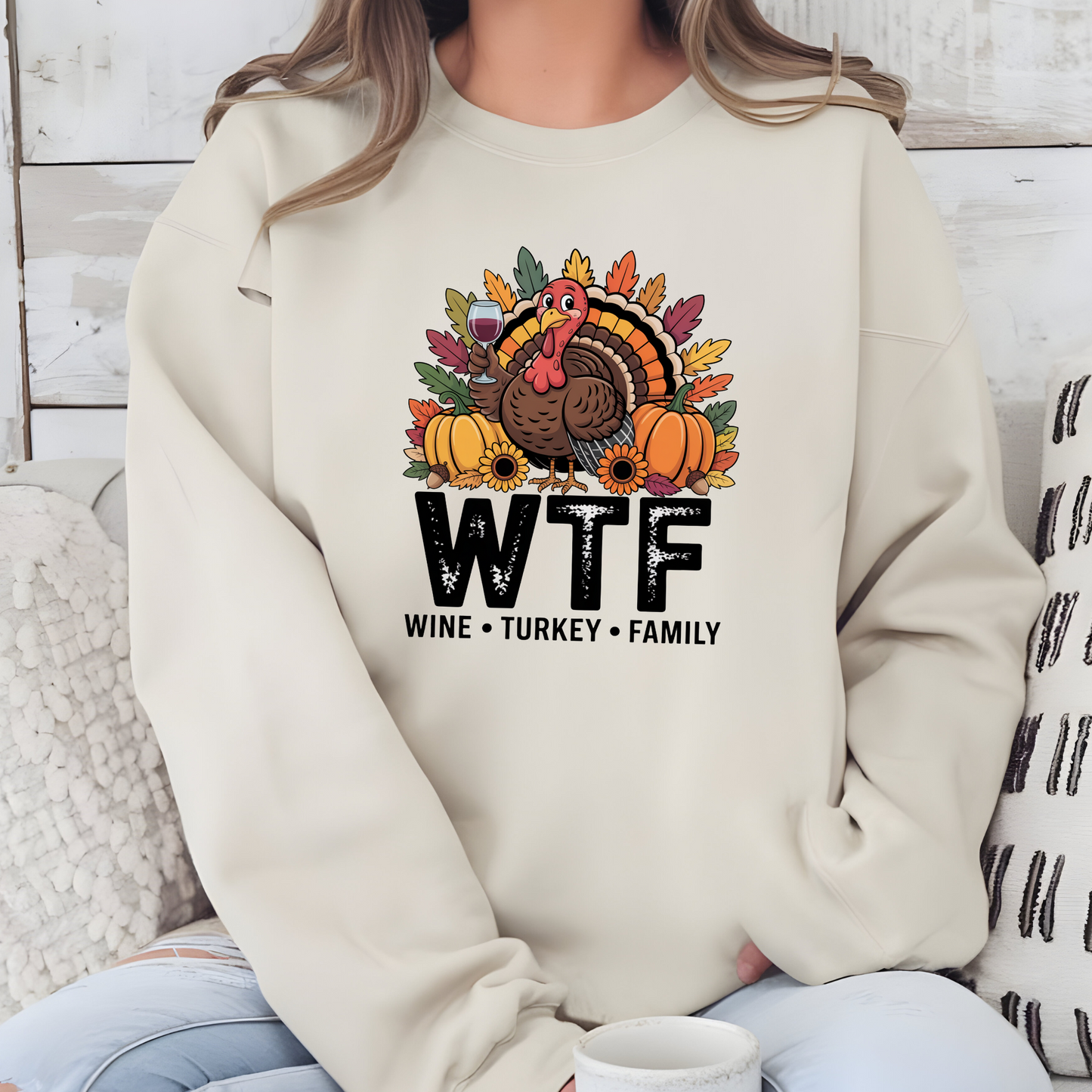 Wholesale WTF Thanksgiving Sweatshirt - Sand Sweatshirt