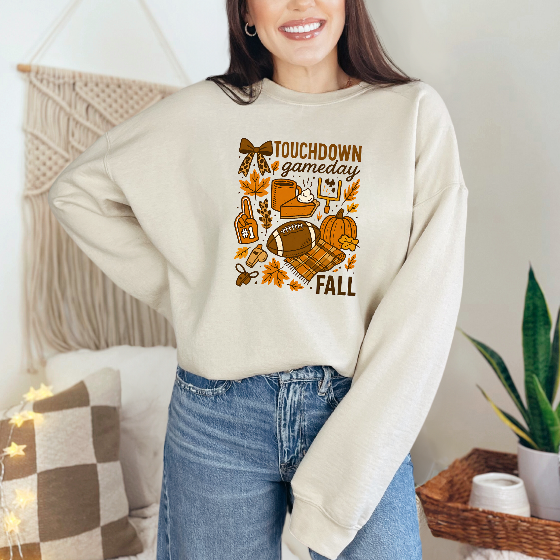 Wholesale Fall Touchdown Graphic Tee or Sweatshirt - Natural Tee