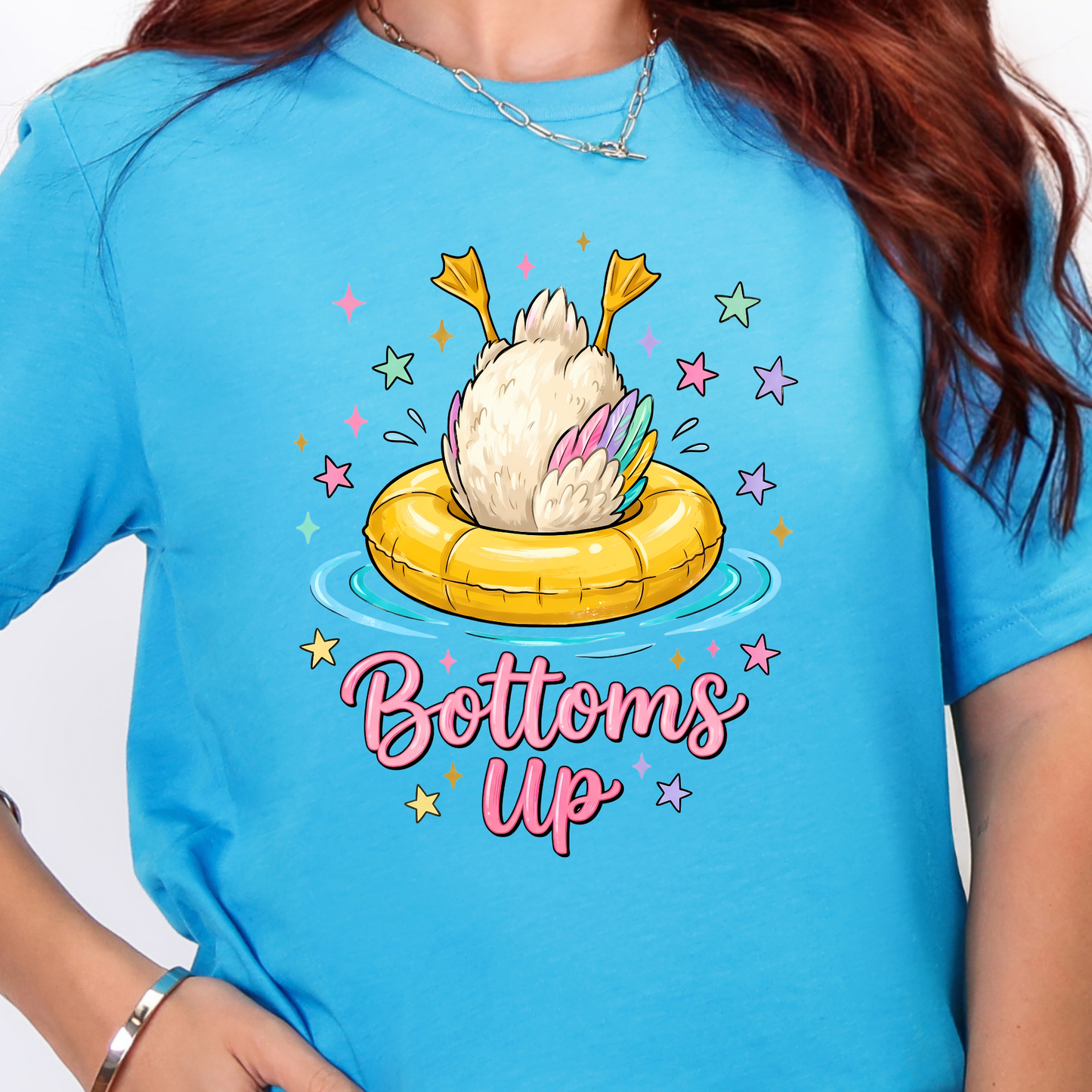 Wholesale Bottoms Up Duck Graphic Tee - Heather Aqua