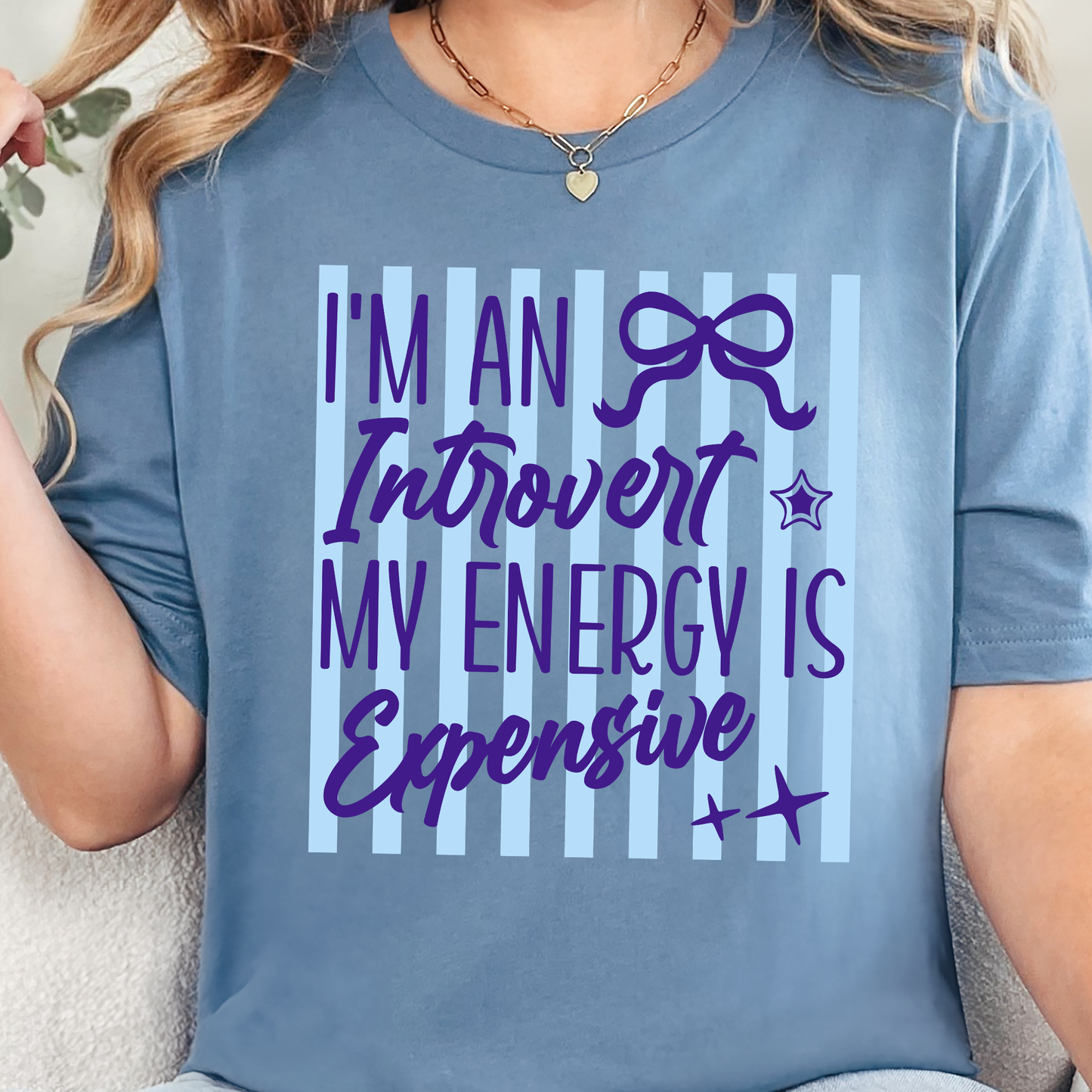 Wholesale Introvert Energy is Expensive Graphic Tee - Steel Blue Tee