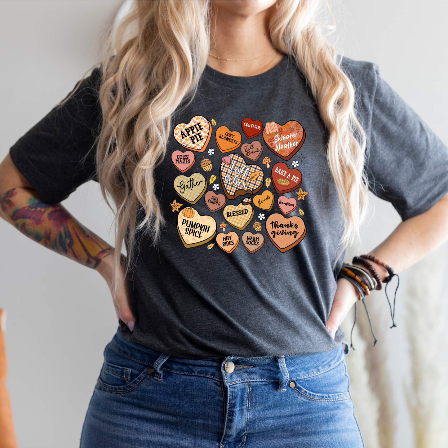 Wholesale Fall Candy Hearts - Heather Charcoal Tee