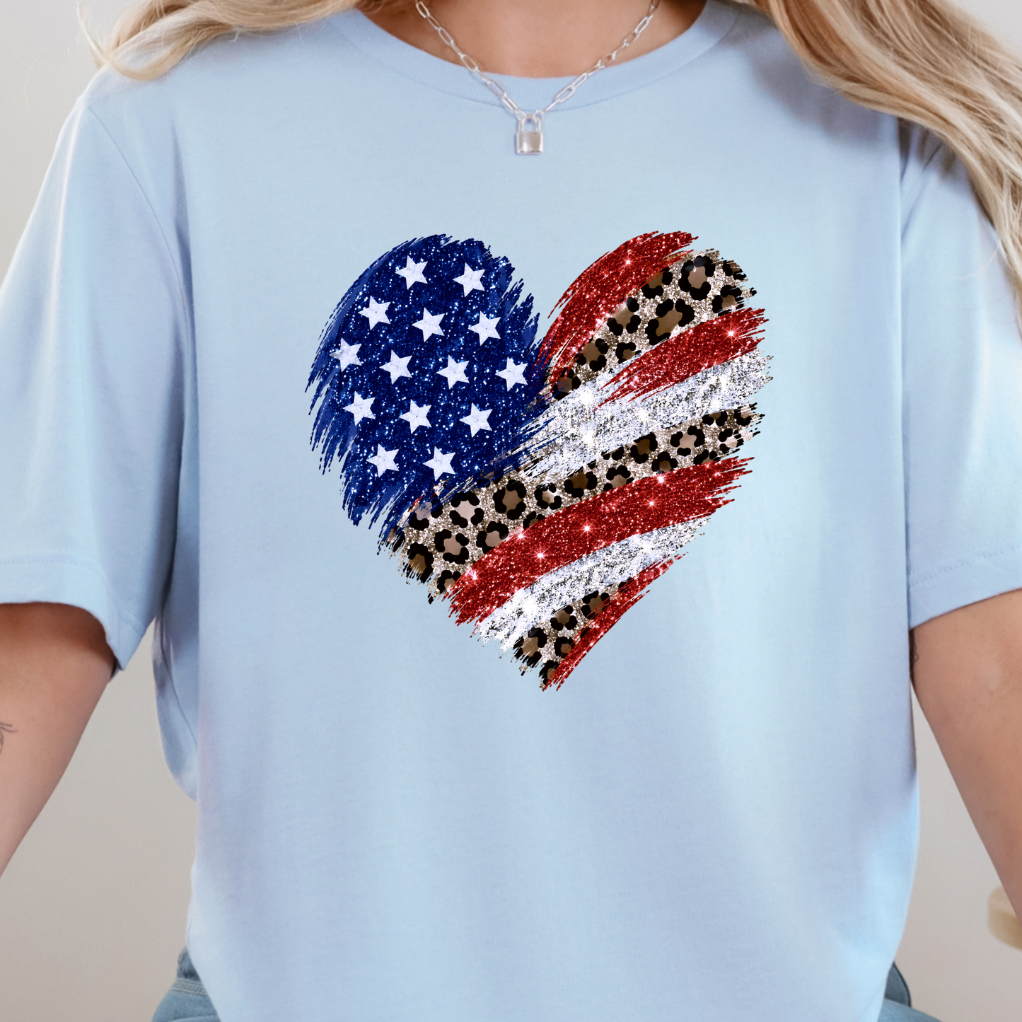 Wholesale Flag Heart Graphic Tee - Baby Blue Tee