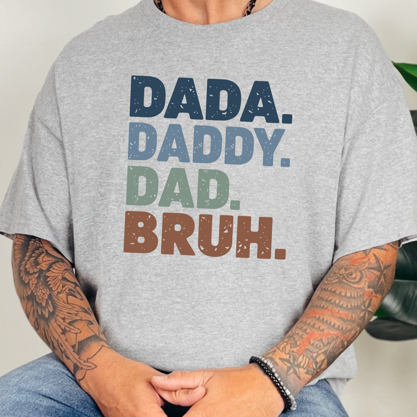 Wholesale Dada Daddy Dad Bruh Graphic Tee - Grey Tee