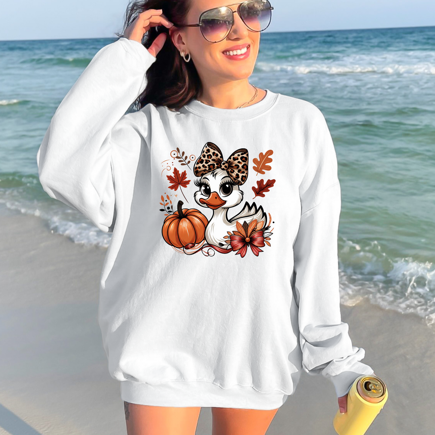 Wholesale Duck with Pumpkin Sweatshirt - White Sweatshirt