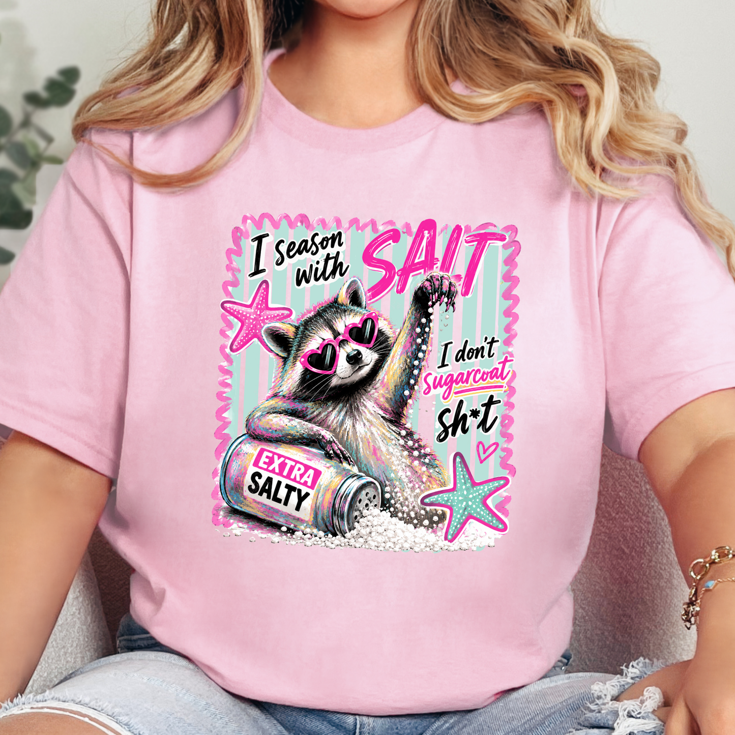 Wholesale Season with Salt Raccoon Graphic Tee - Pink