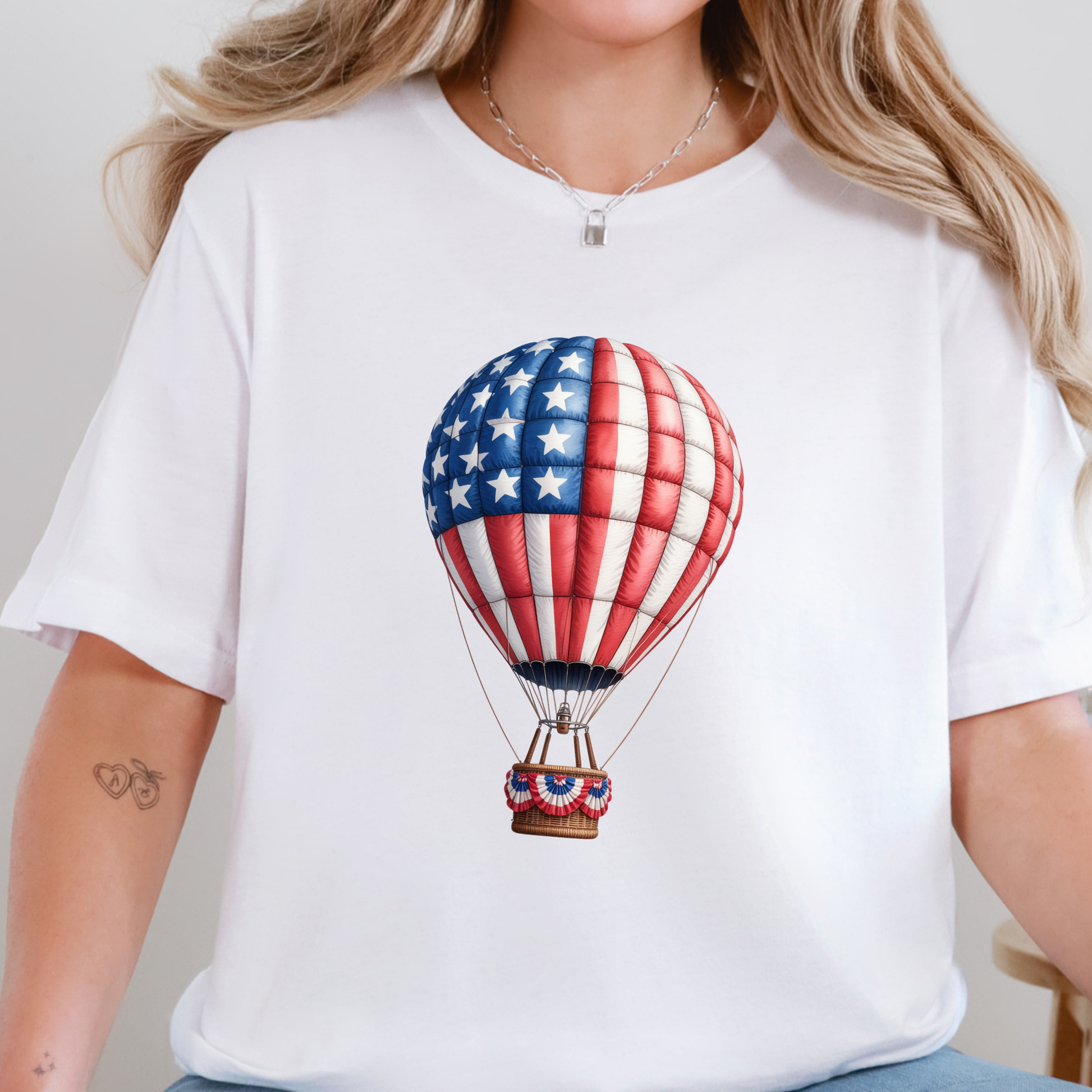 Wholesale Patriotic Hot Air Balloon Graphic Tee - White