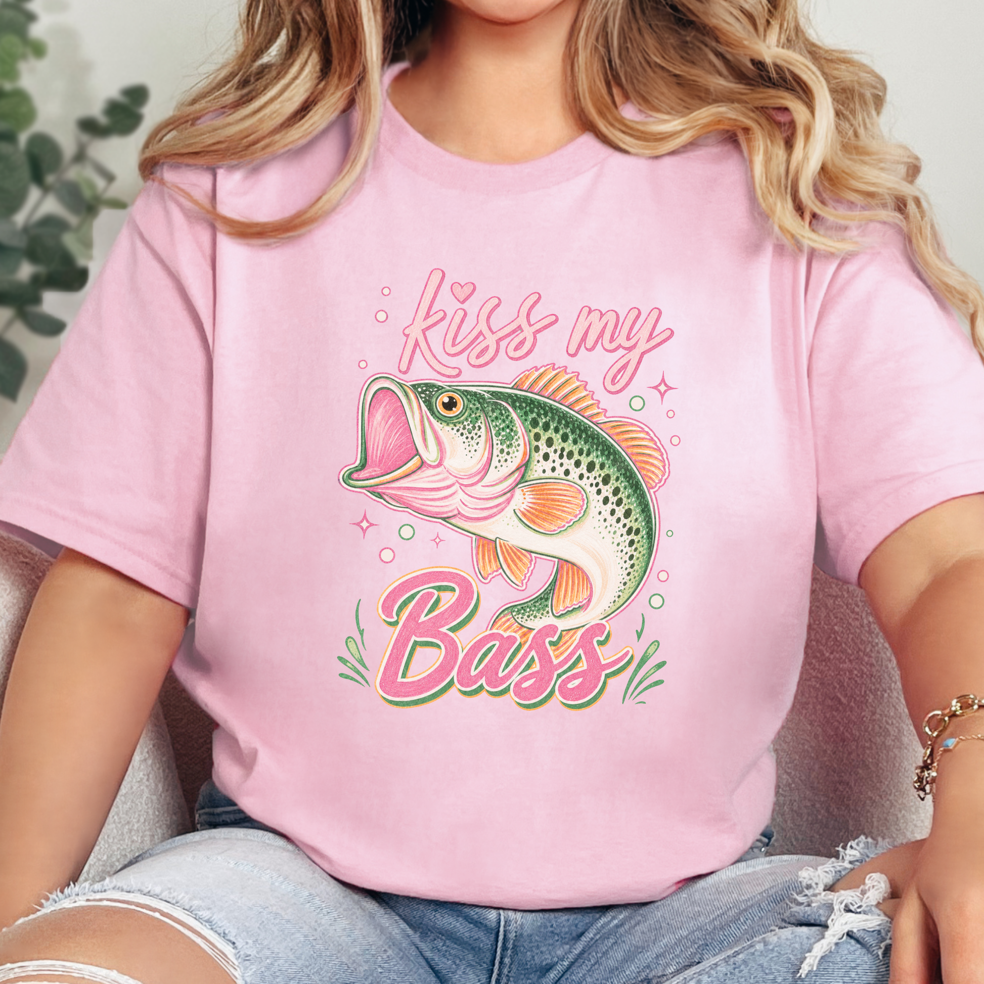 Wholesale Kiss My Bass Graphic Tee - Pink