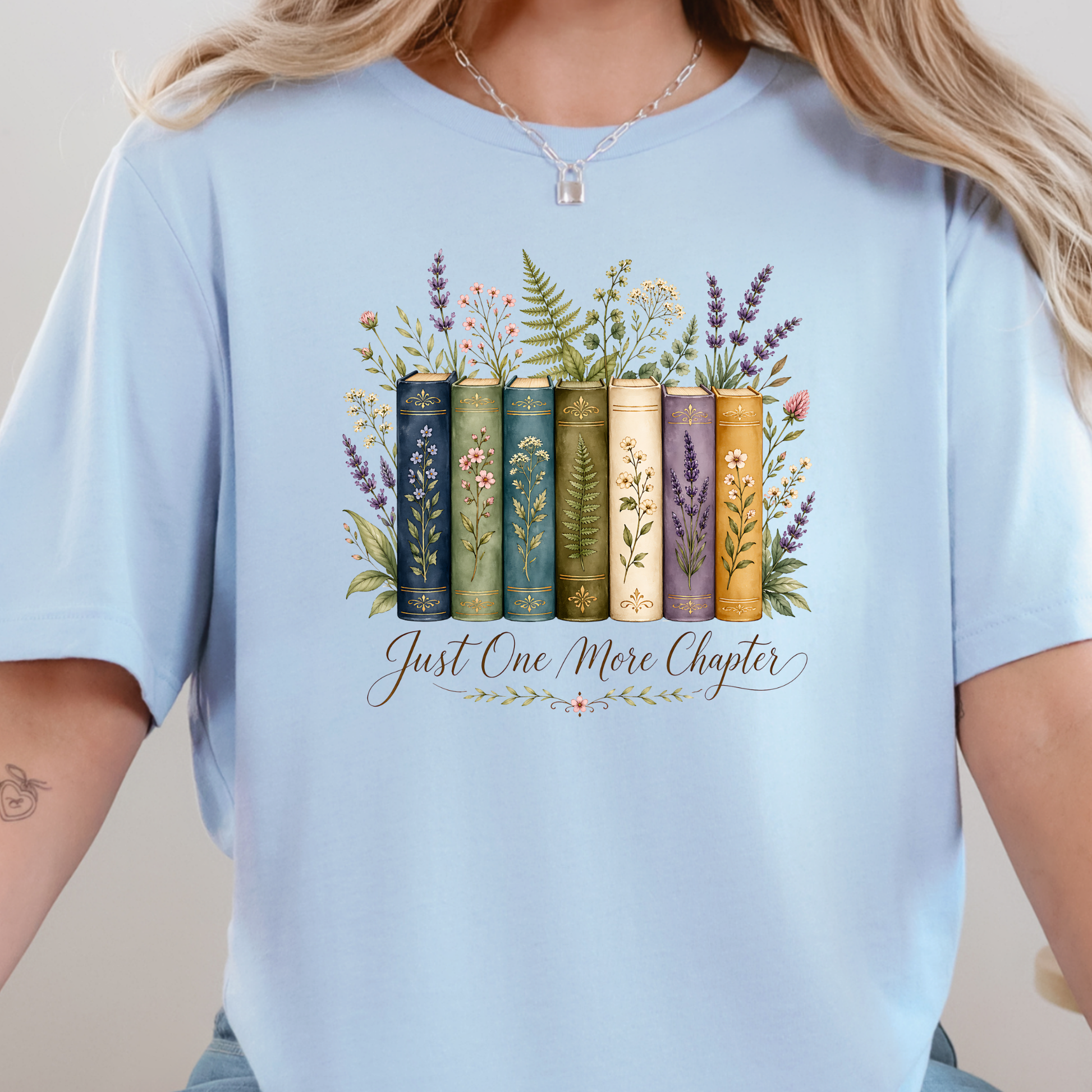 Wholesale Floral Just One More Chapter Graphic Tee - Baby Blue