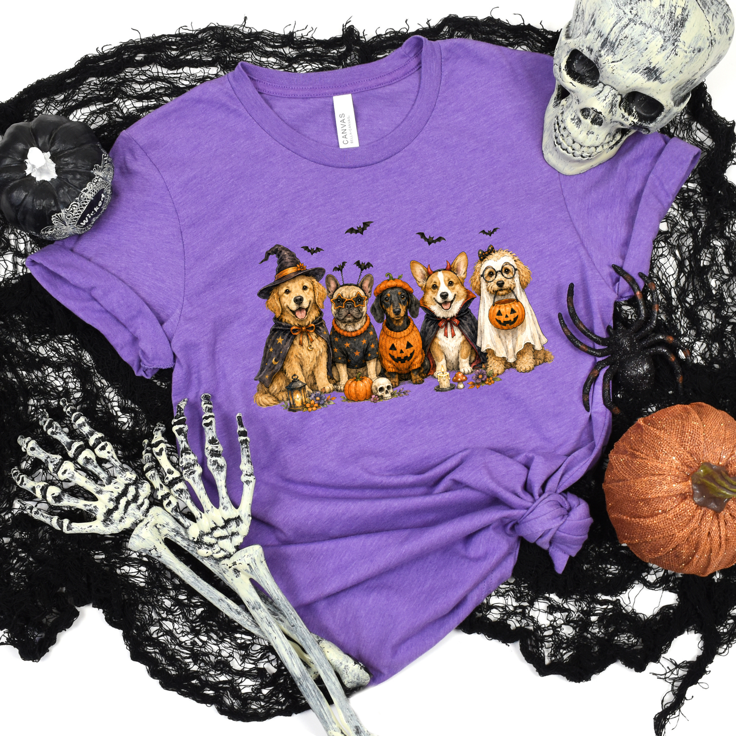 Wholesale Cute Halloween Dogs Graphic Tee - Heather Team Purple