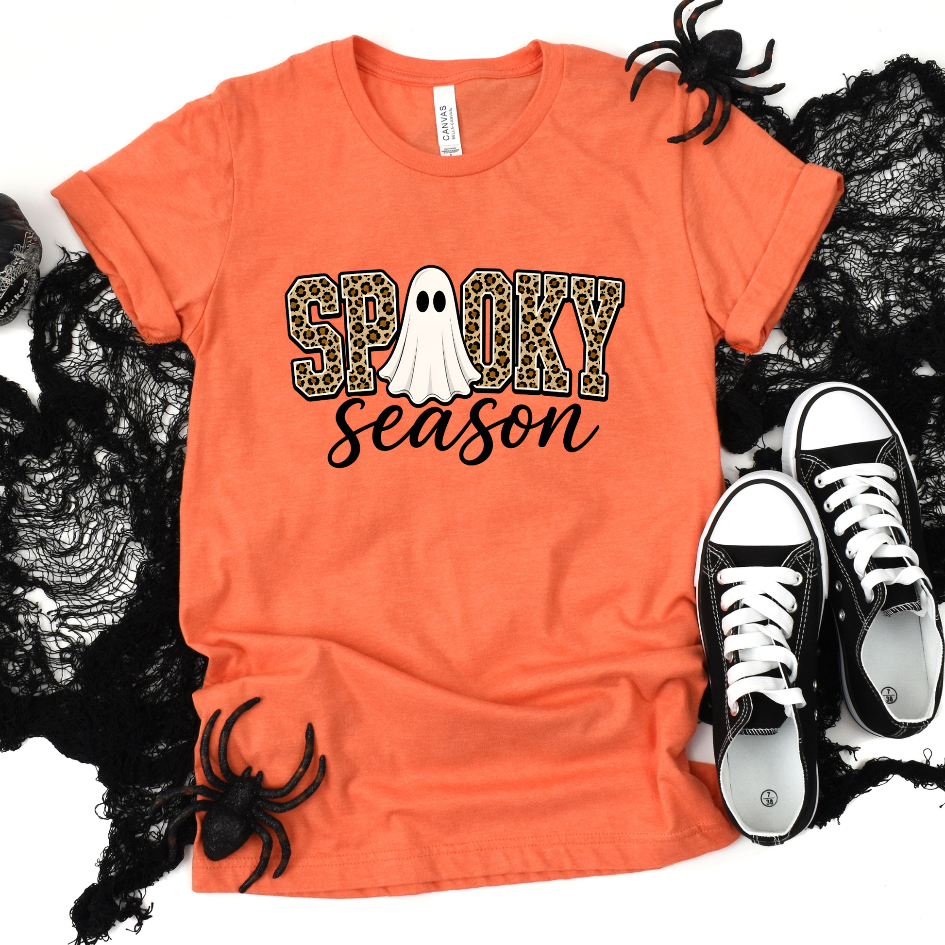 Wholesale Spooky Season Ghost Graphic Tee - Heather Orange