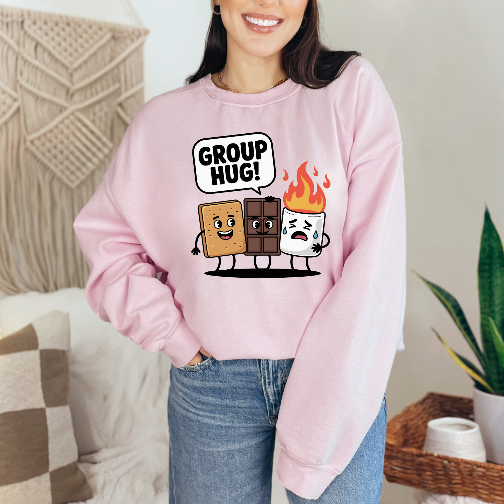 Wholesale Group Hug Smores Sweatshirt - Light Pink Sweatshirt