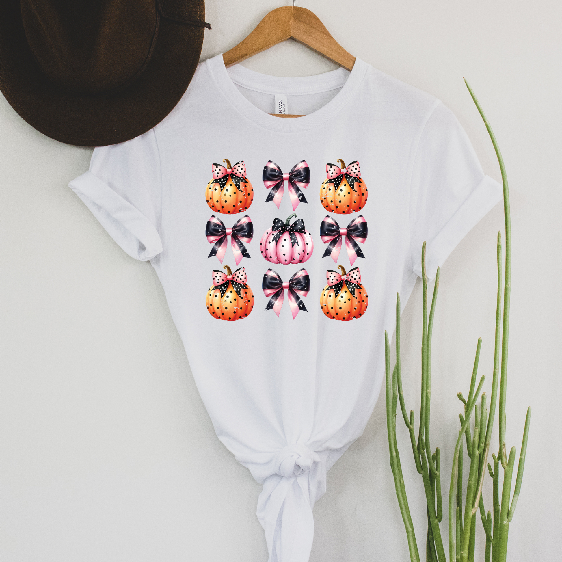 Wholesale Pumpkin Coquette Graphic Tee - White Tee