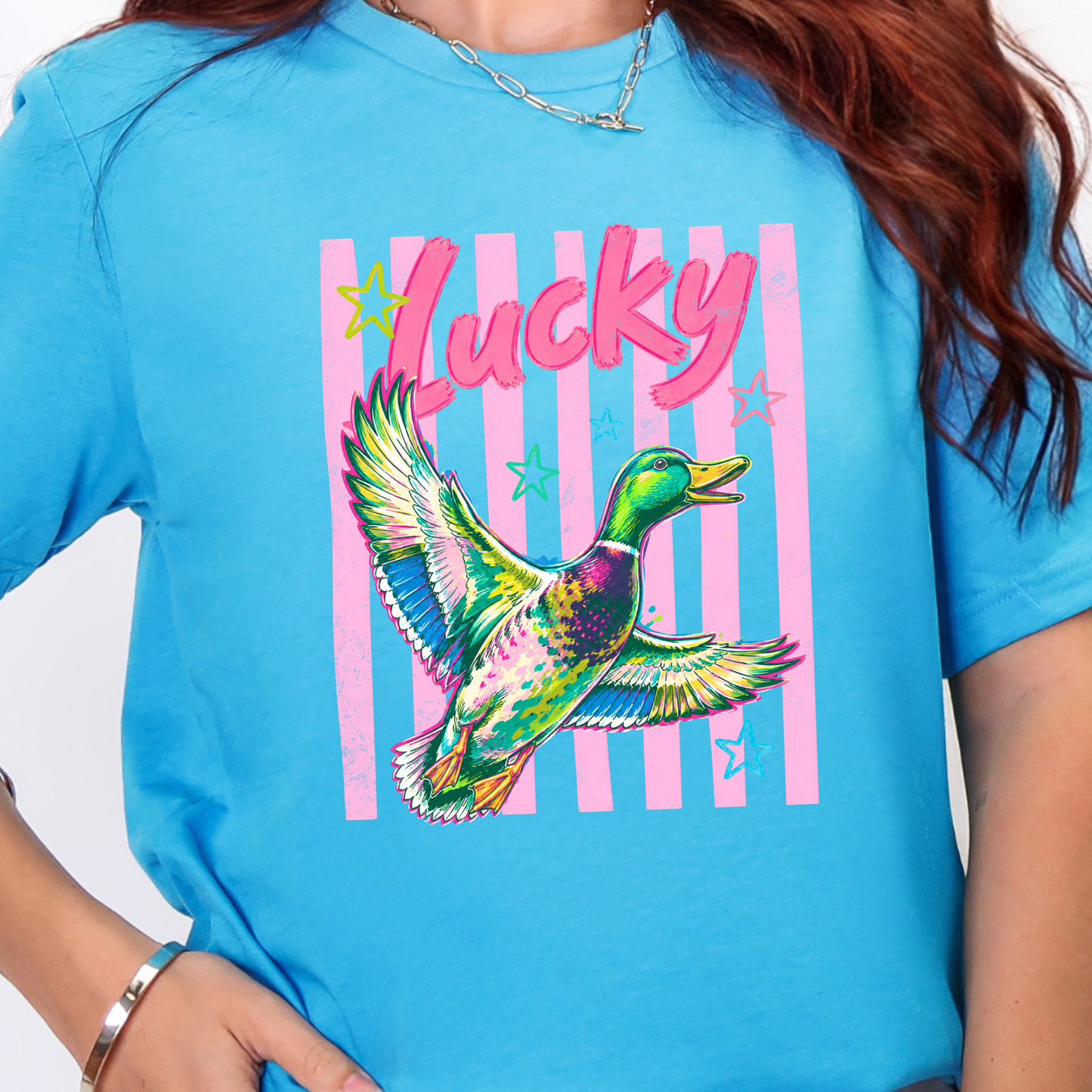 Wholesale Lucky Duck Graphic Tee - Heather Aqua