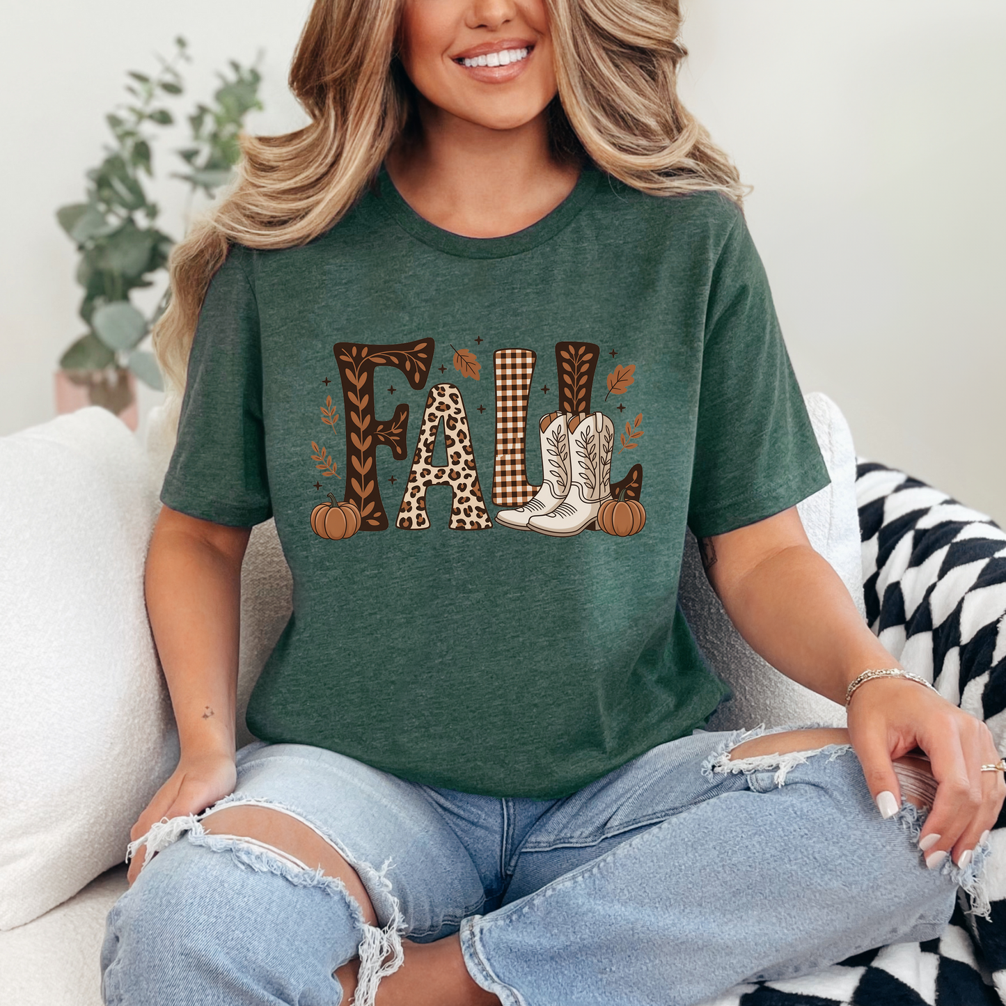 Wholesale Cowboy Fall Graphic Tee - Heather Forest Tee
