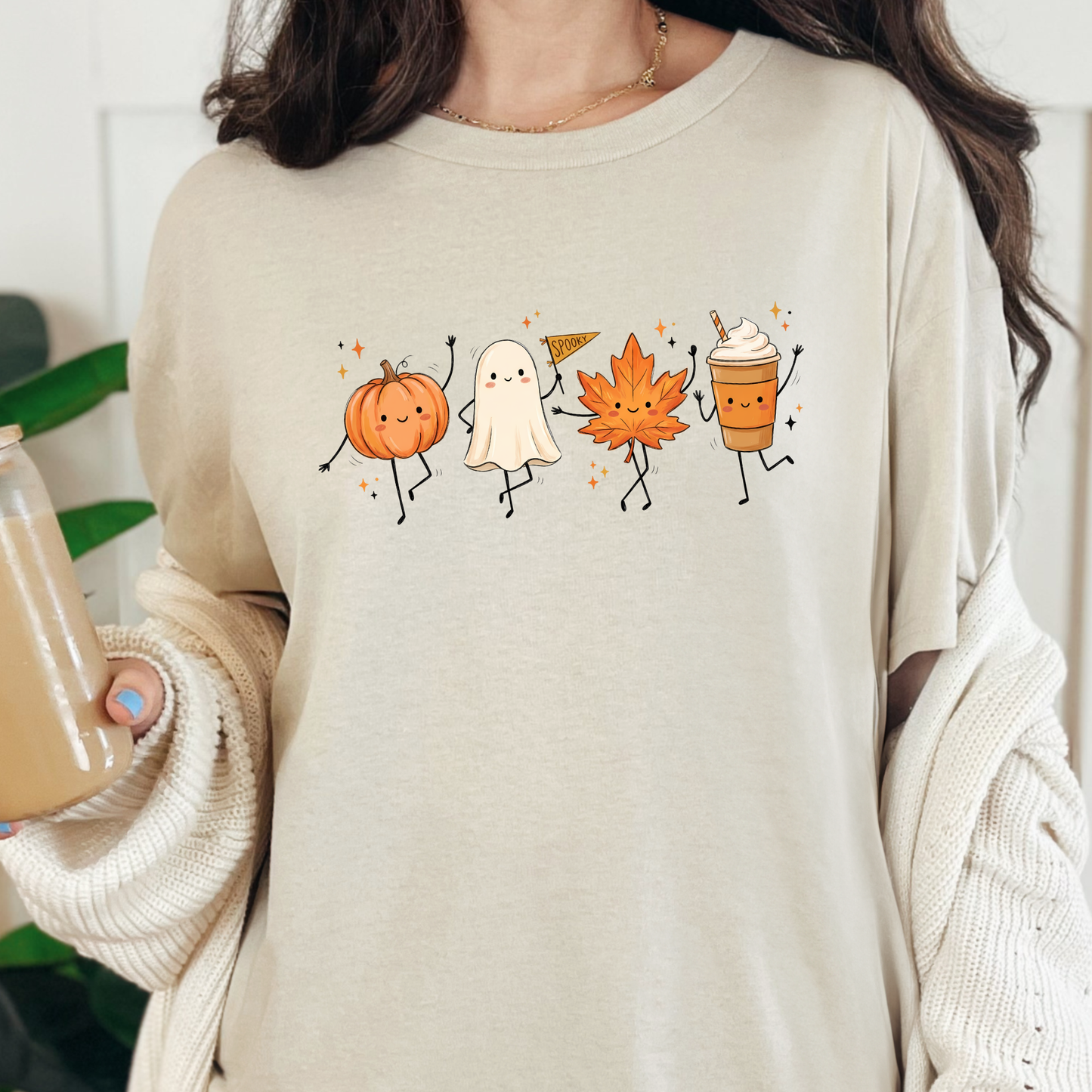 Wholesale Dancing Fall Friends Graphic Tee - Natural