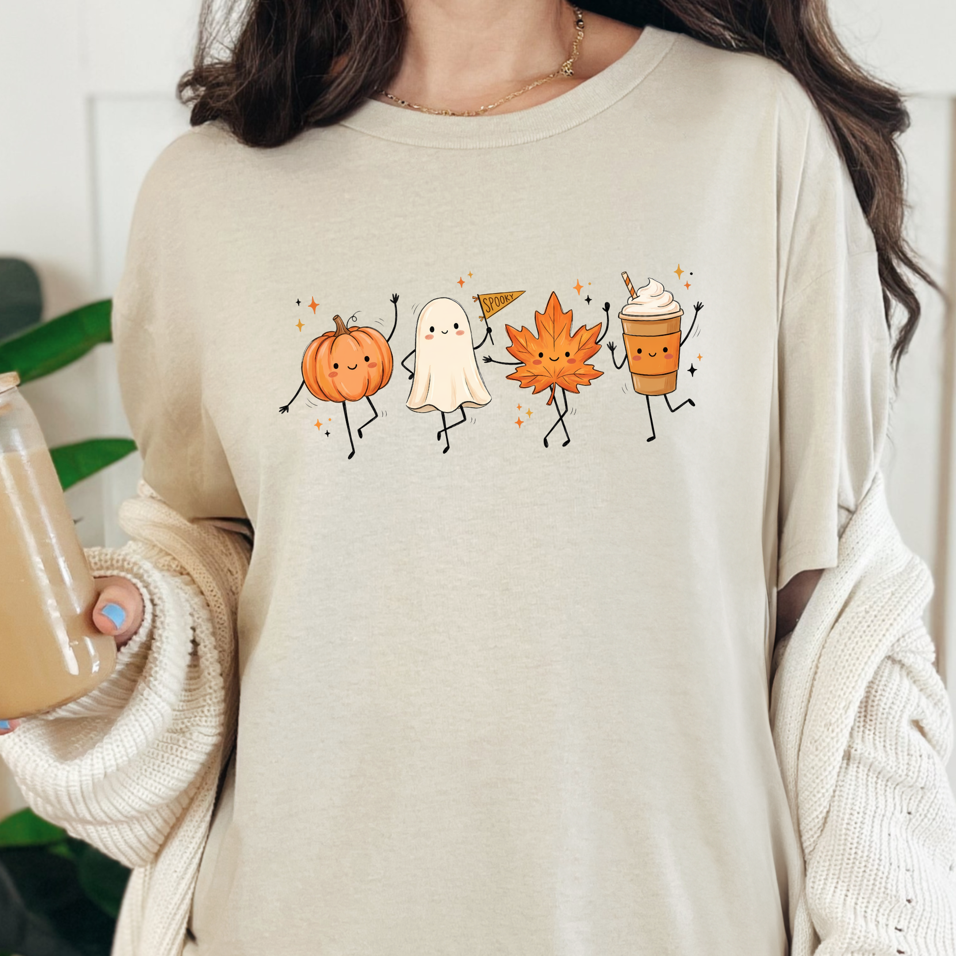 Wholesale Dancing Fall Friends Graphic Tee - Natural