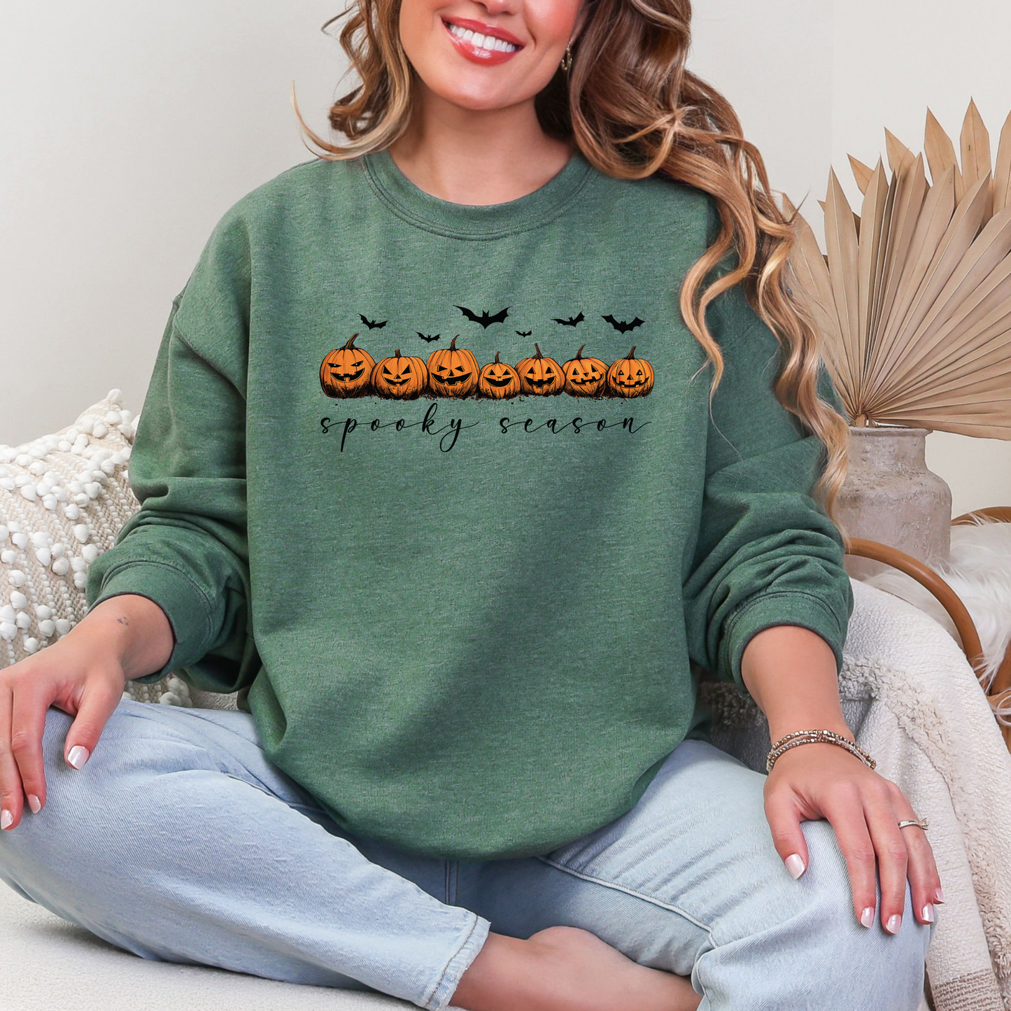 Wholesale Spooky Season Pumpkins Sweatshirt - Heather Dark Green Sweatshirt