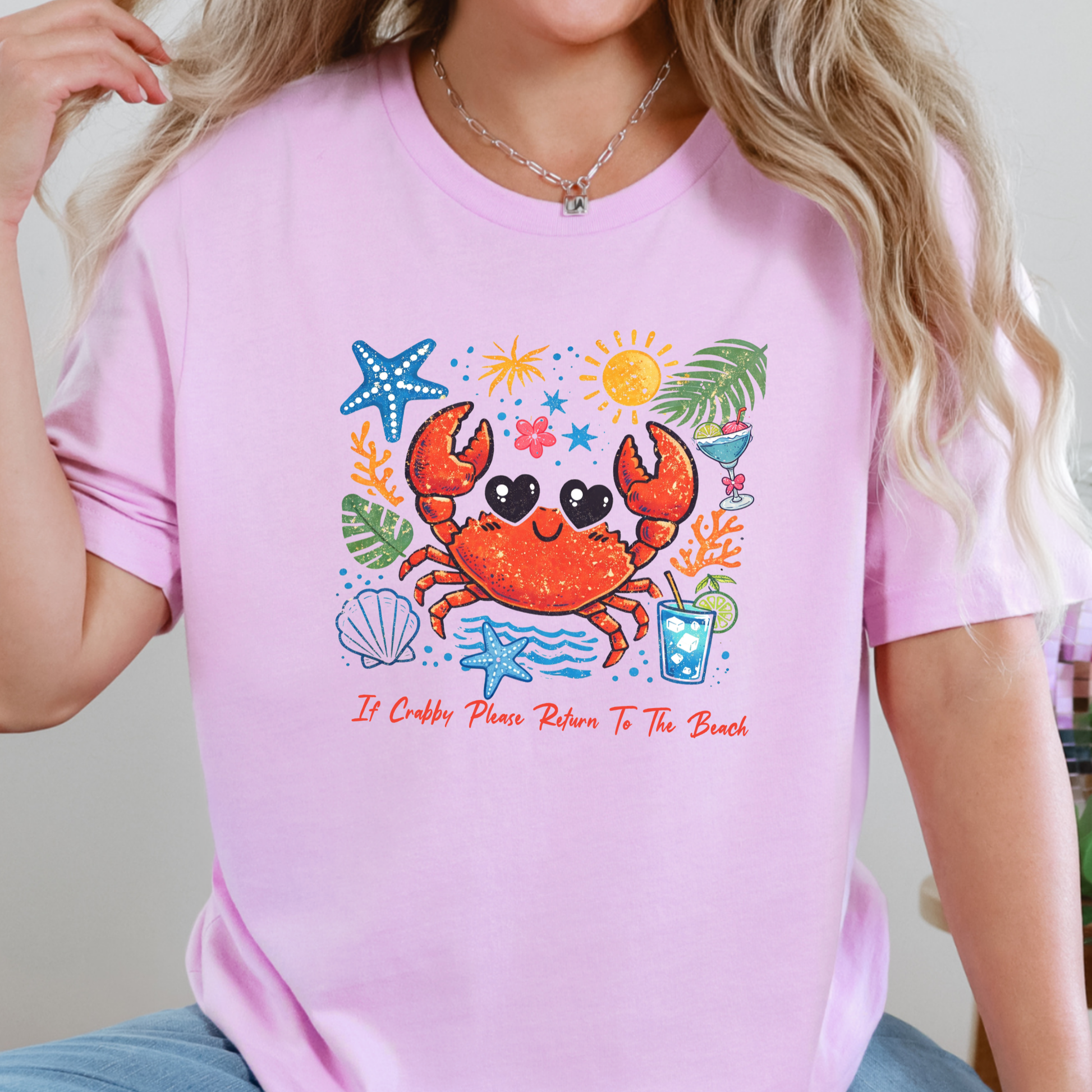 Wholesale Crabby Beach Graphic Tee - Lilac Tee