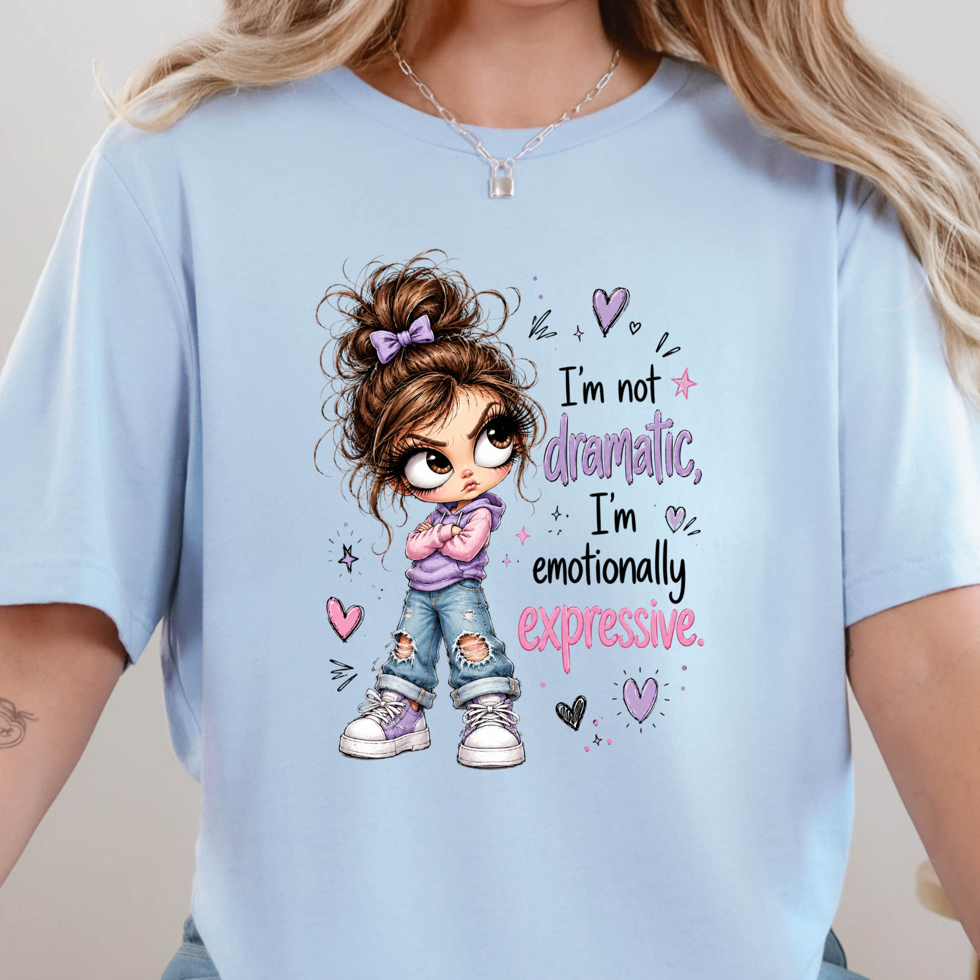 Wholesale Dramatic Girl Graphic Tee - Baby Blue