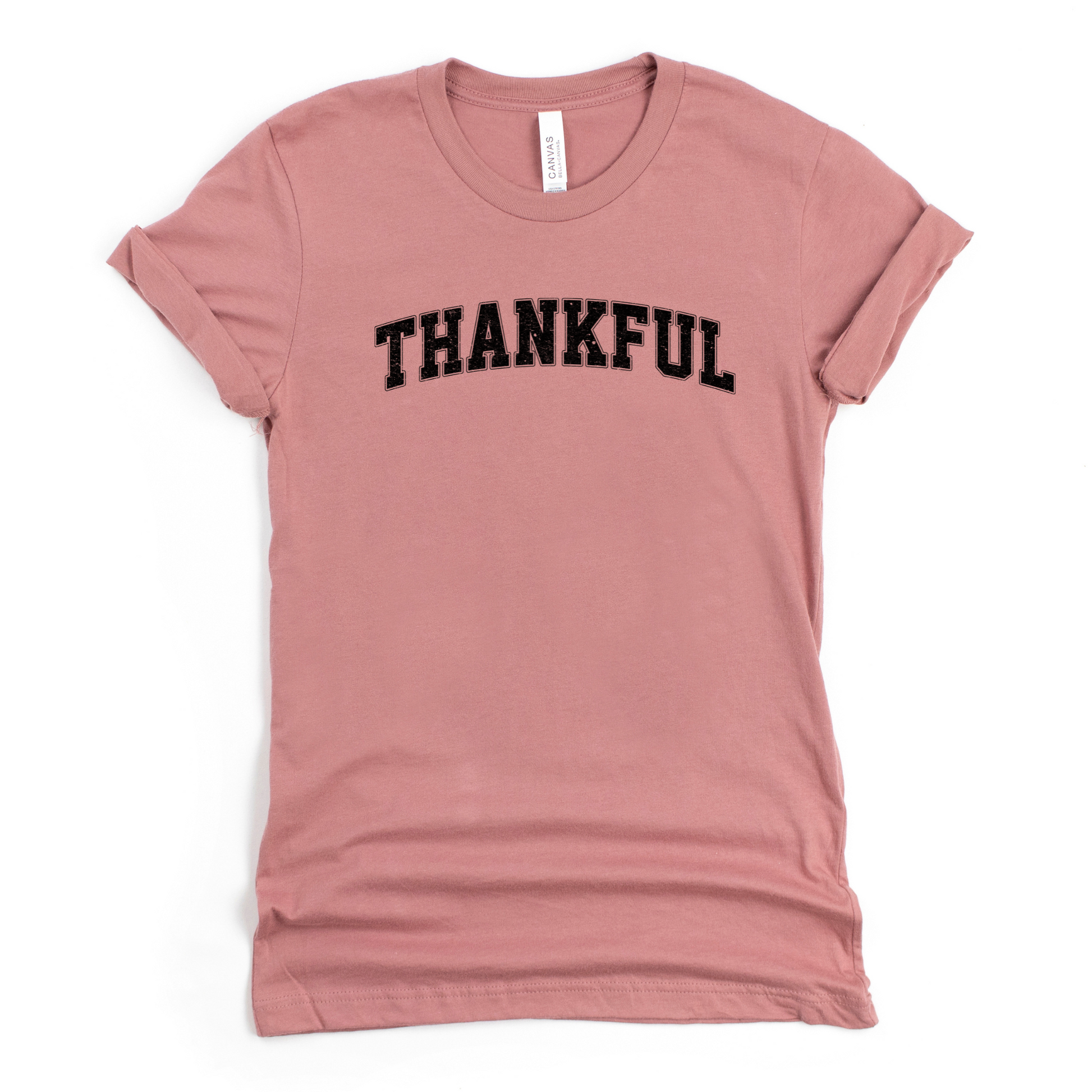 Wholesale Varsity Thankful Graphic Tee - Mauve Tee