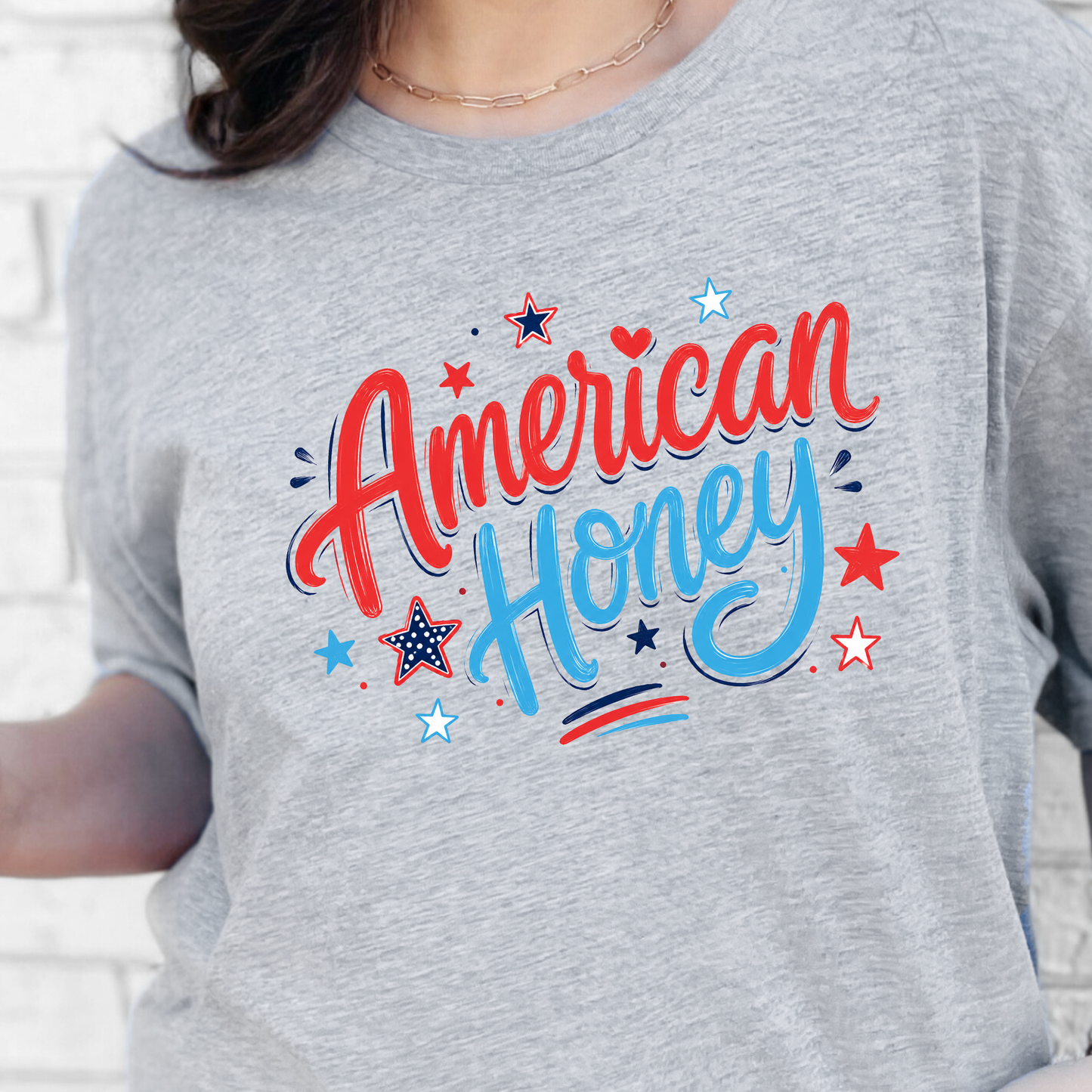 Wholesale Patriotic American Honey Graphic Tee - Grey Tee