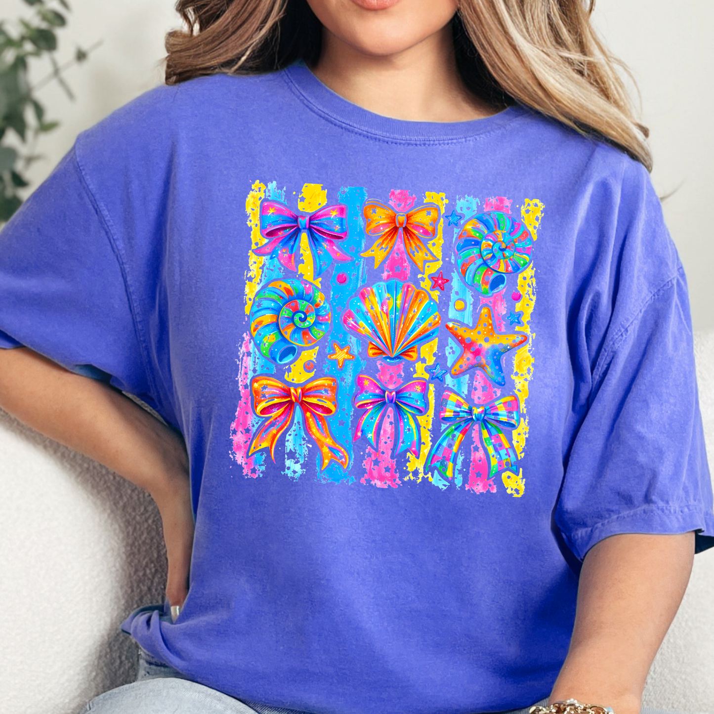 Wholesale Coastal Preppy Bows Graphic Tee - CC FloBlue