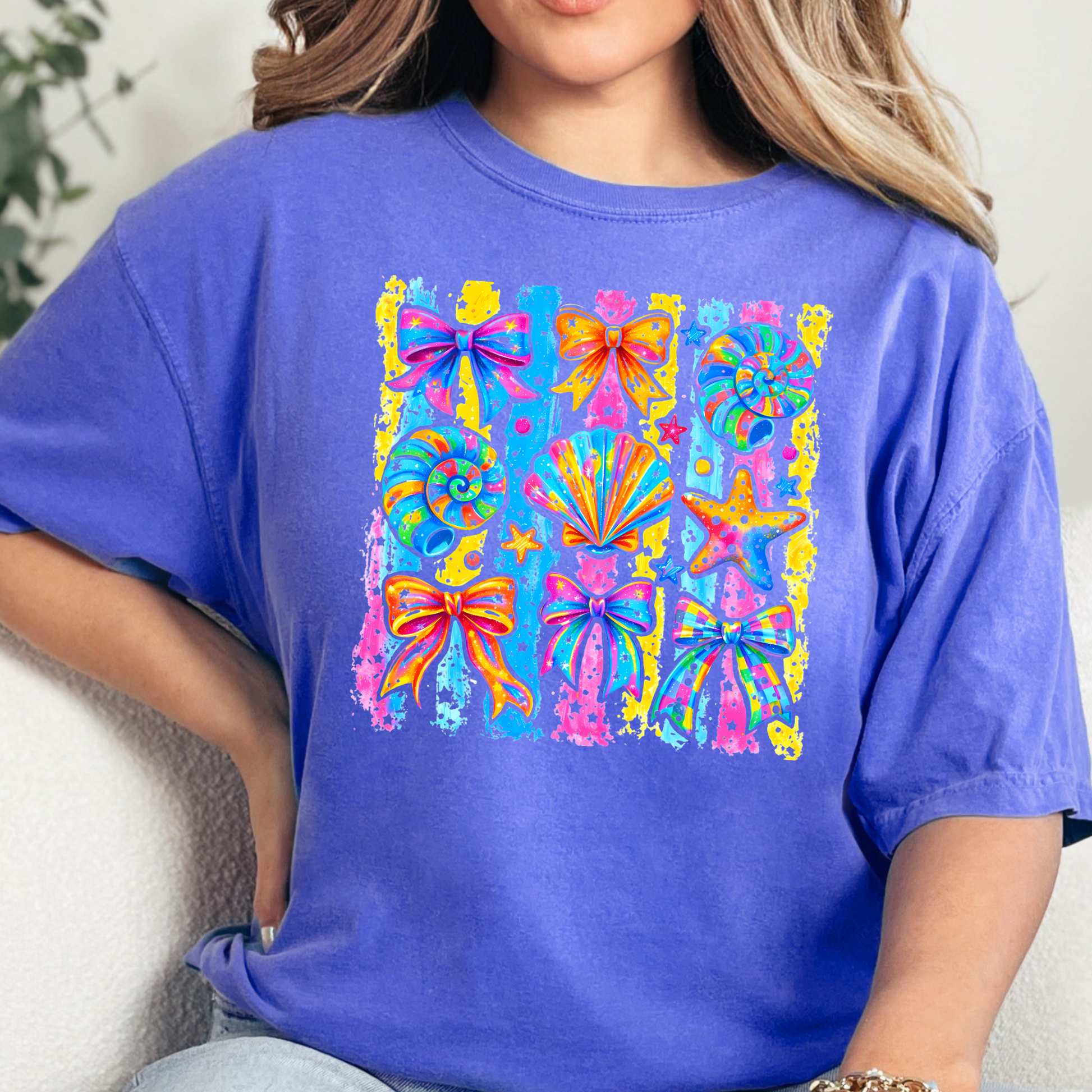 Wholesale Coastal Preppy Bows Graphic Tee - CC FloBlue