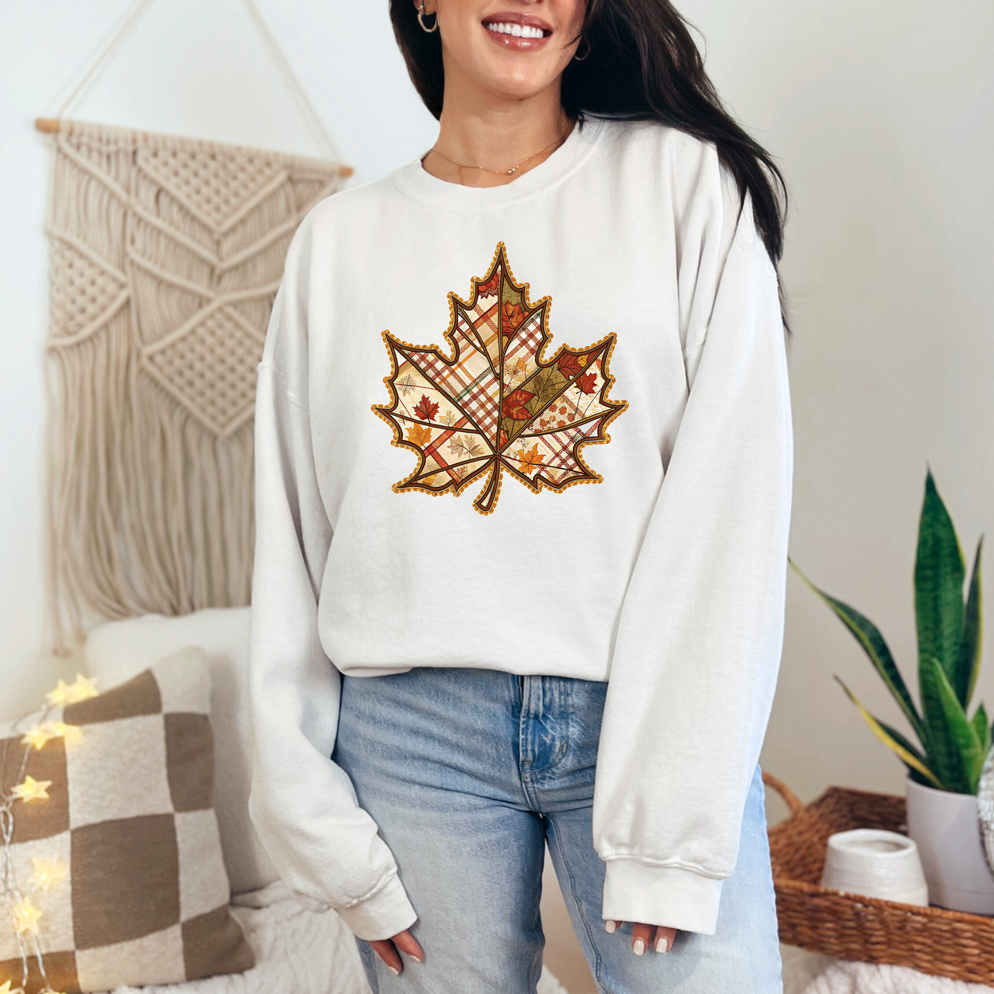 Wholesale Maple Leaf Patchwork Sweatshirt - White Sweatshirt