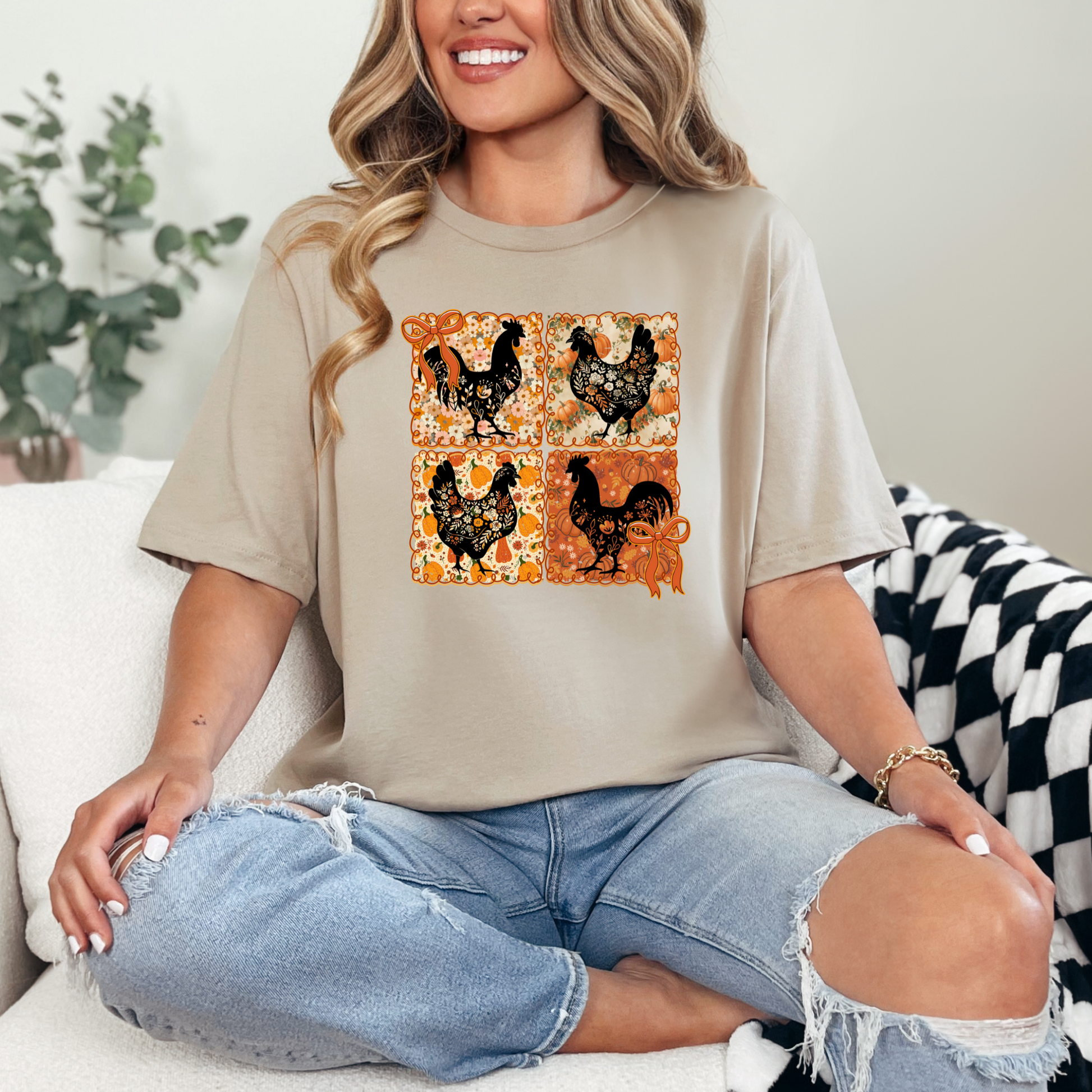 Wholesale Fall Chickens Graphic Tee - Tan Tee