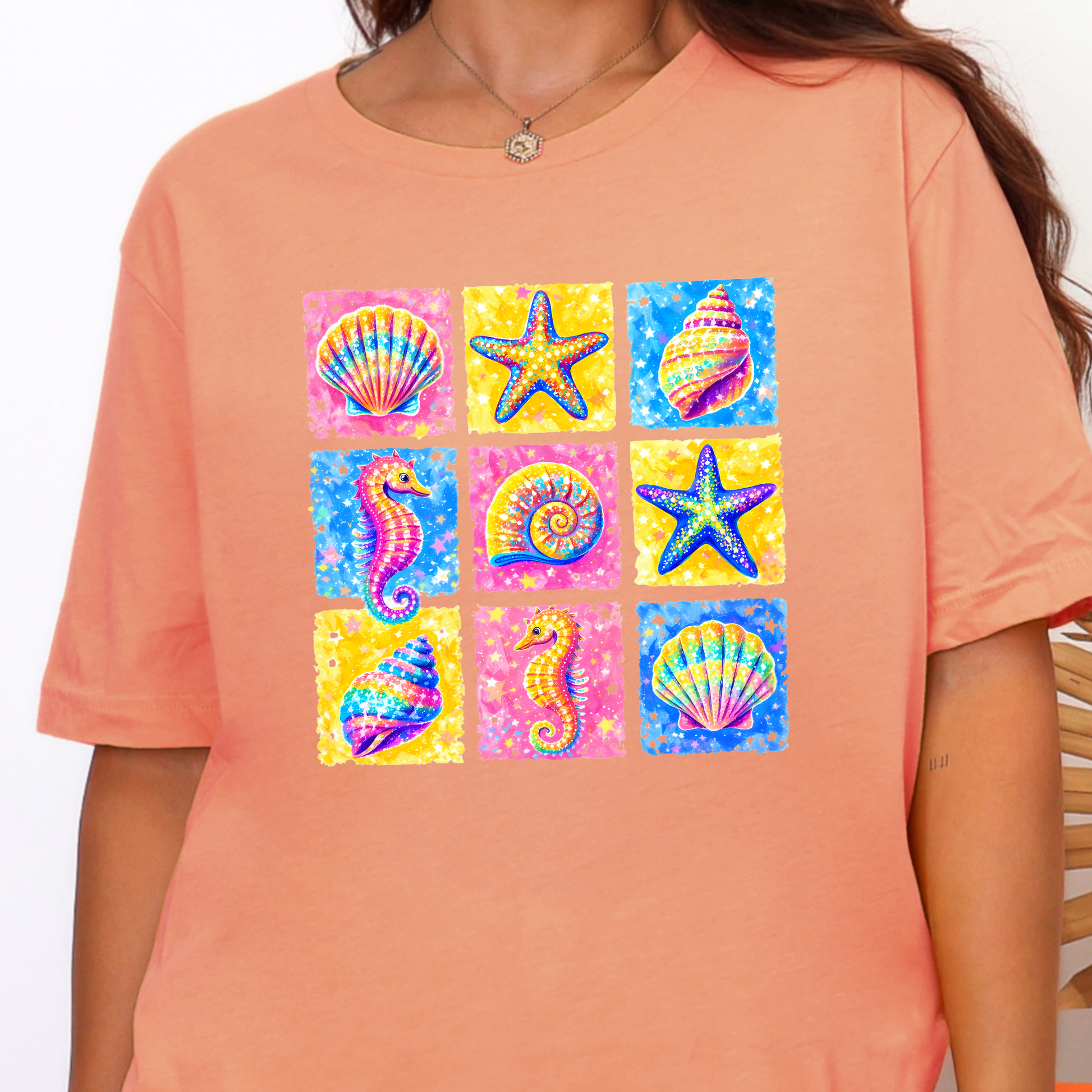 Wholesale Preppy Summer Grid Graphic Tee - Sunset