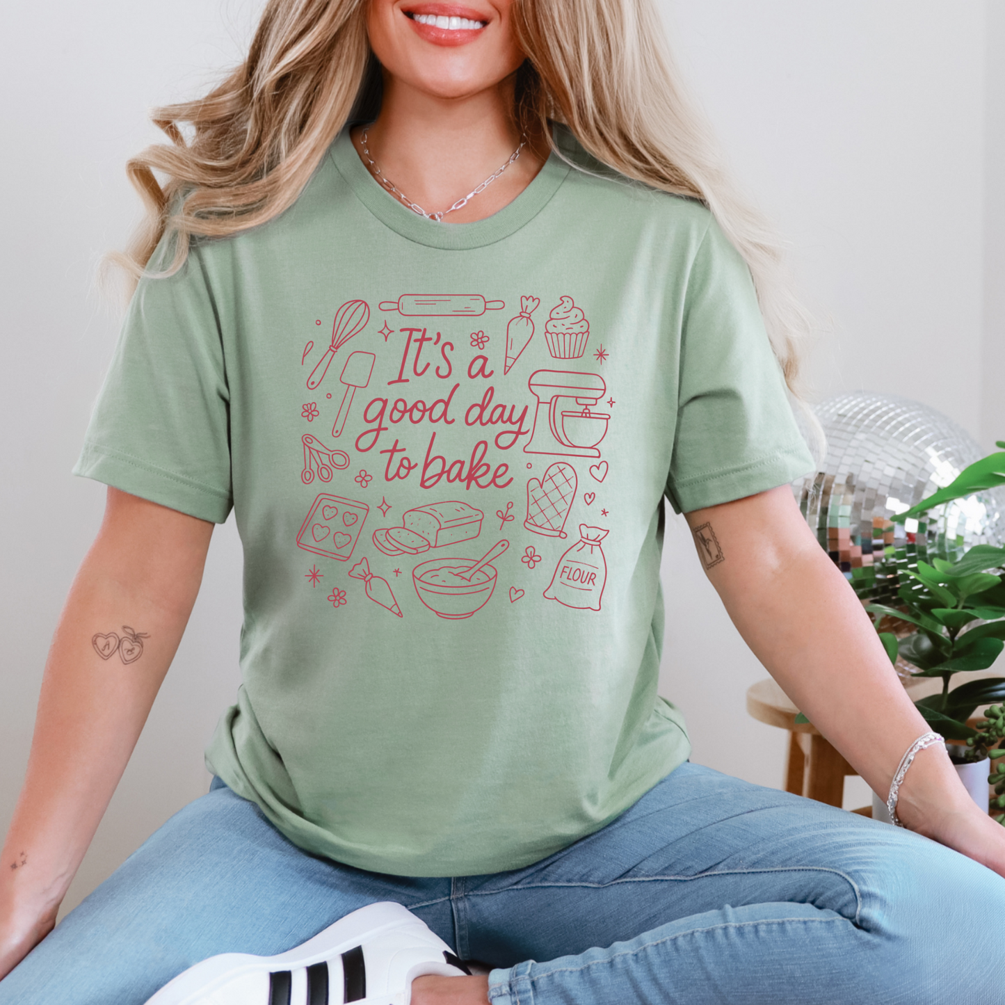 Wholesale Good Day to Bake Graphic Tee - Sage Tee