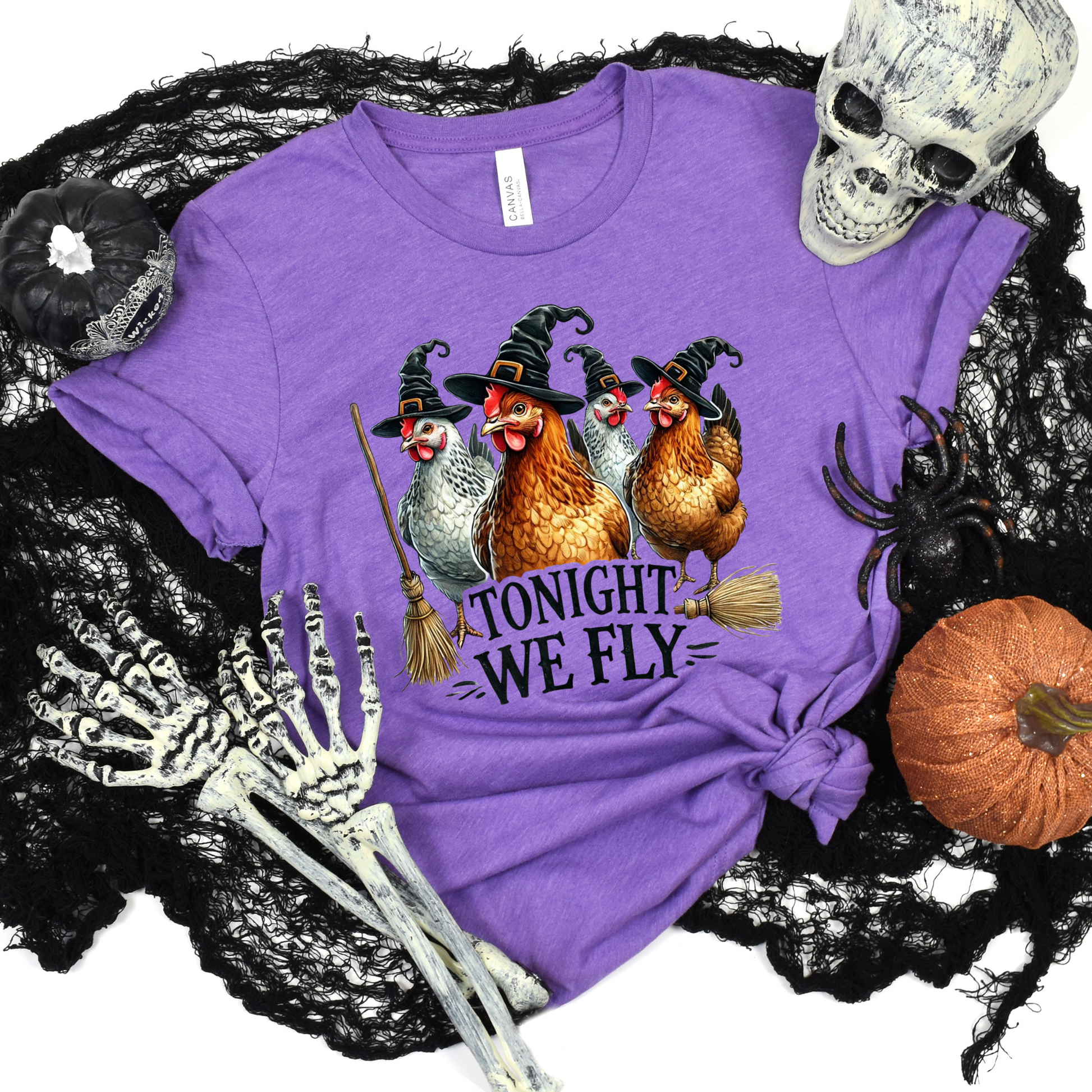 Wholesale Funny Halloween Chickens Graphic Tee - Heather Team Purple Tee
