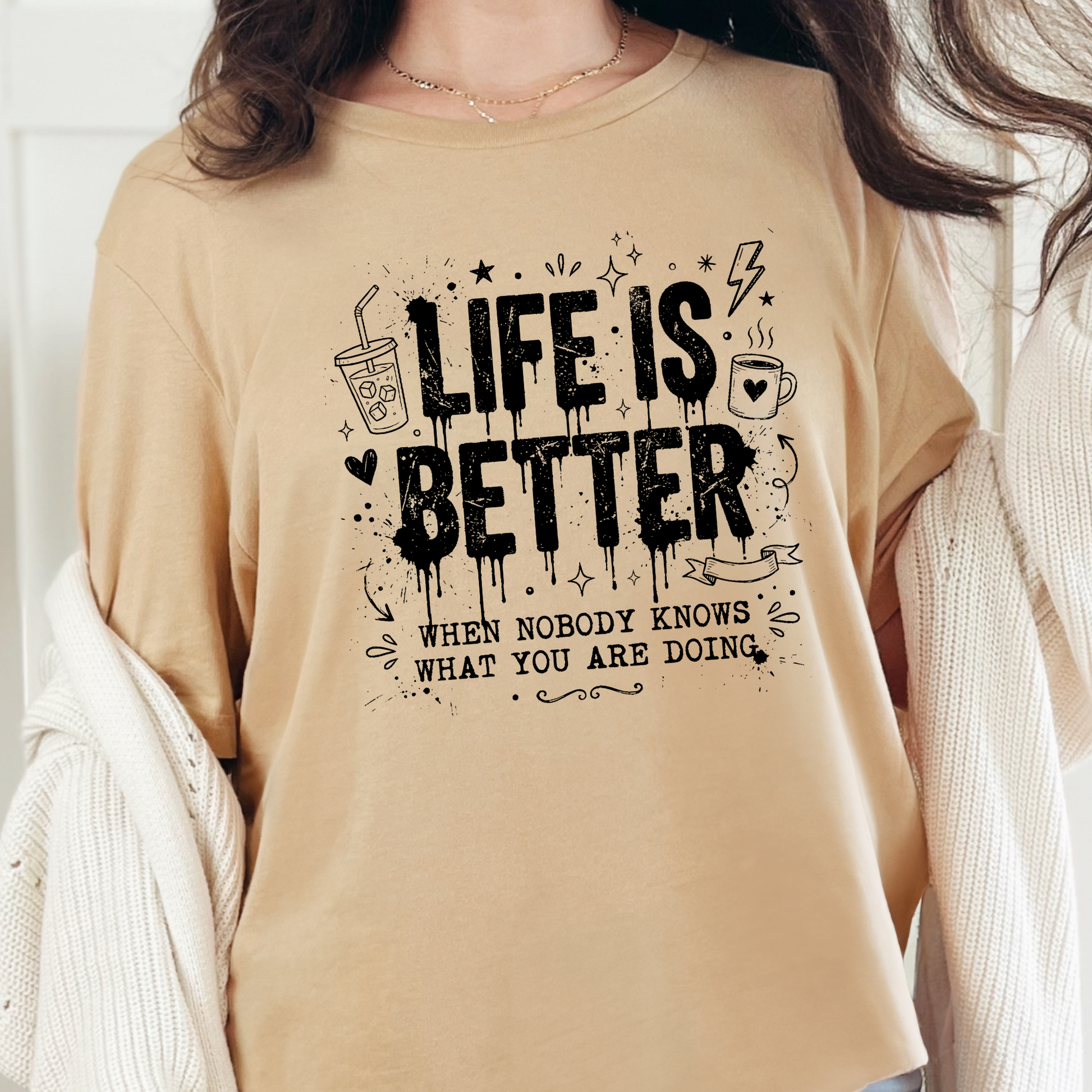 Wholesale Life Is Better when Nobody Knows Graphic Tee - Sand Dune Tee