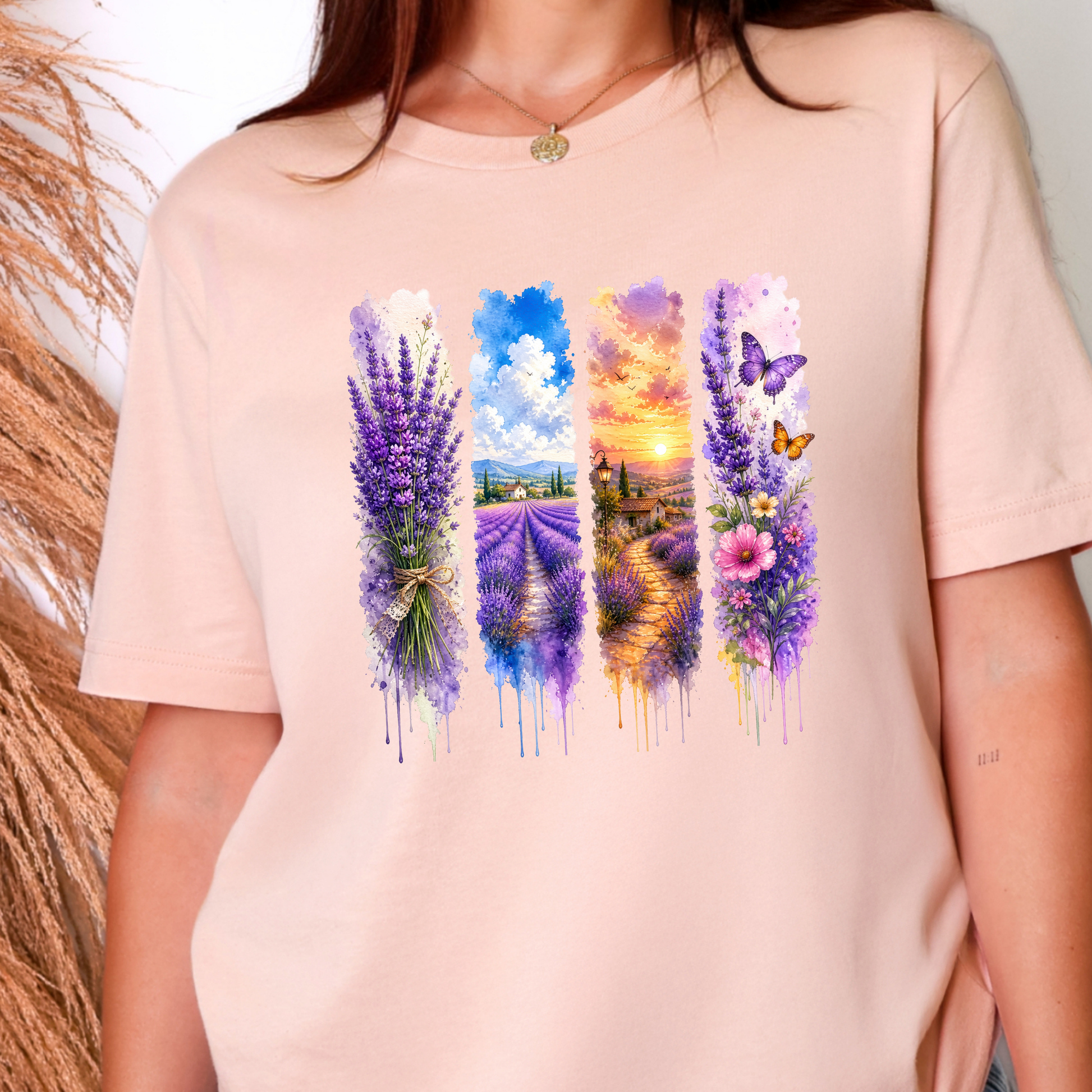 Wholesale Watercolor Summer Purple Graphic Tee - Peach