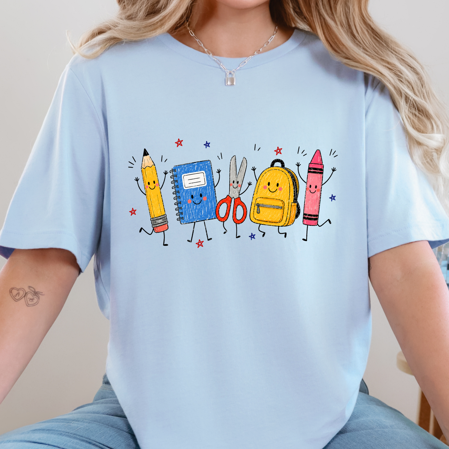 Wholesale Teacher Back to School Graphic Tee - Baby Blue