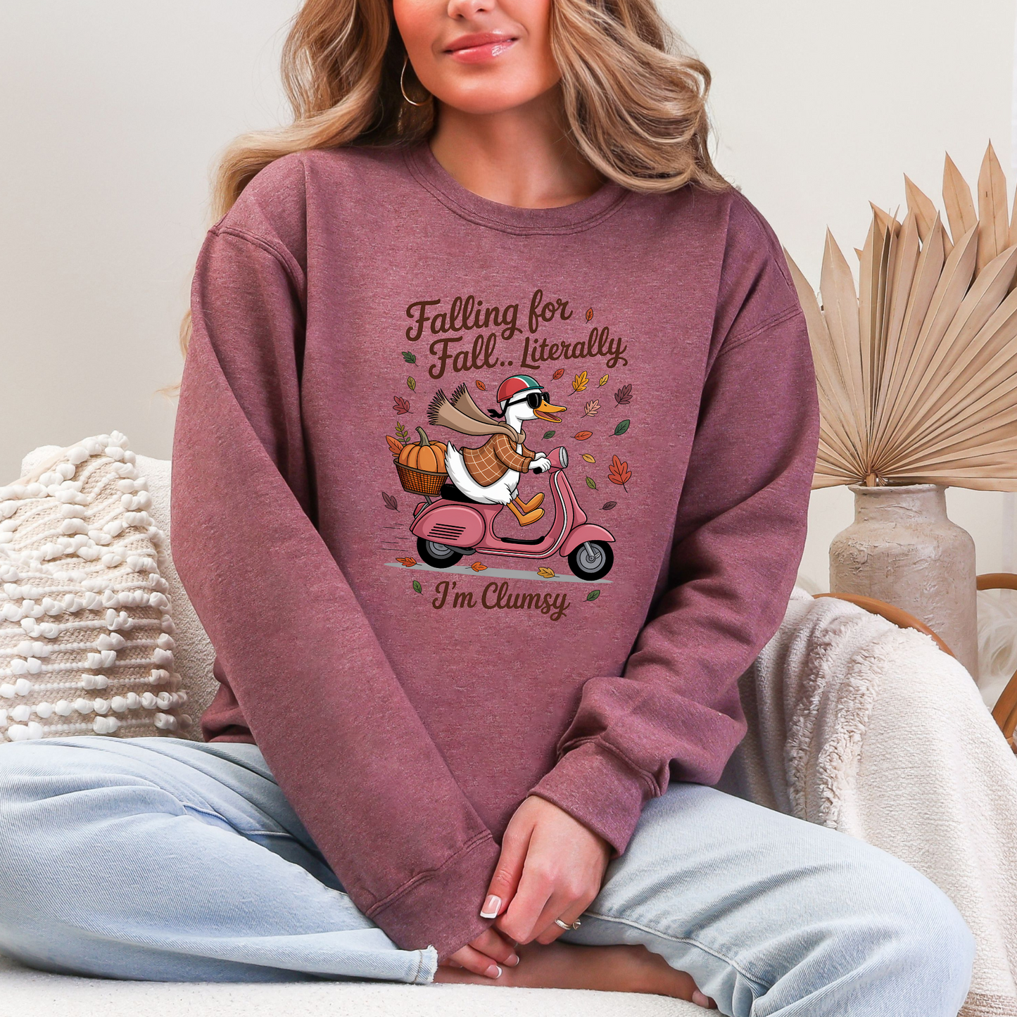 Wholesale Falling for Fall Literally Sweatshirt - Heather Dark Maroon Sweatshirt