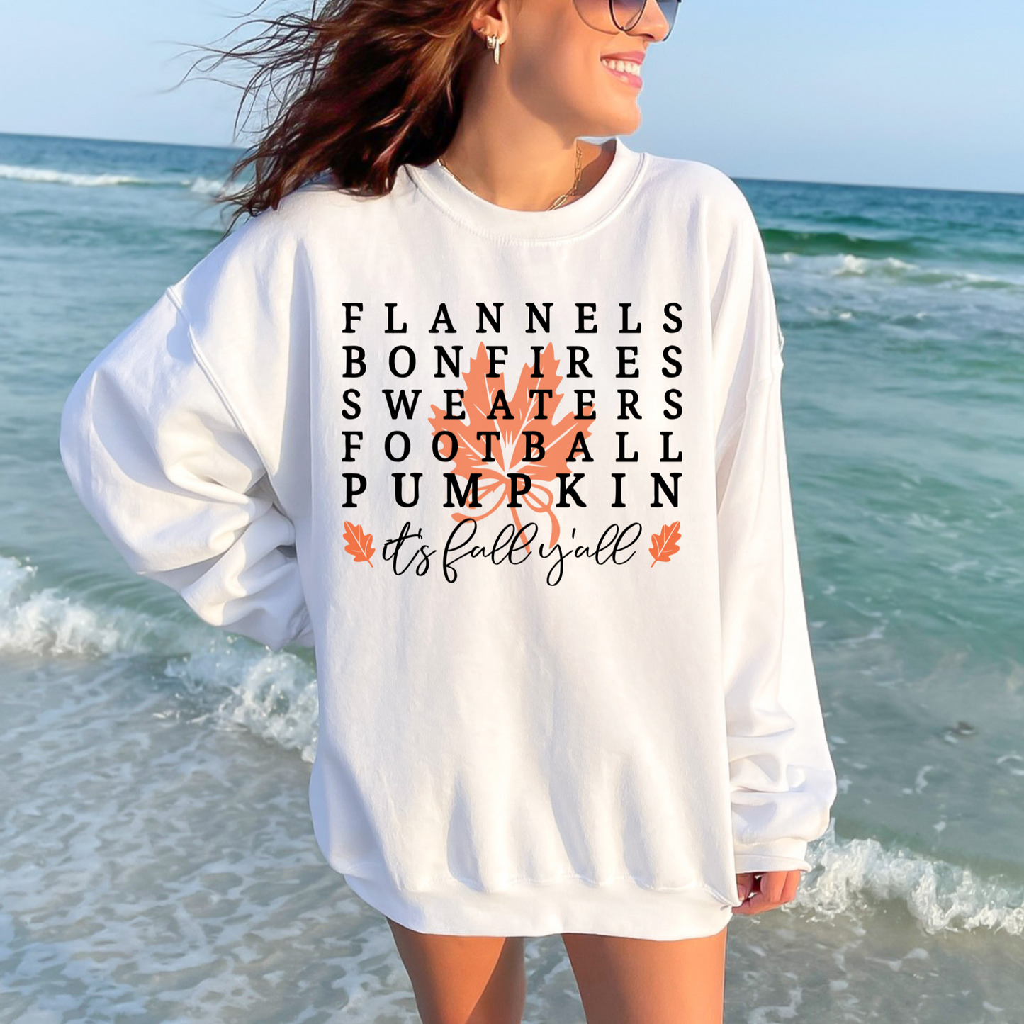 Wholesale It's Fall Yall Leaves Sweatshirt - White Sweatshirt