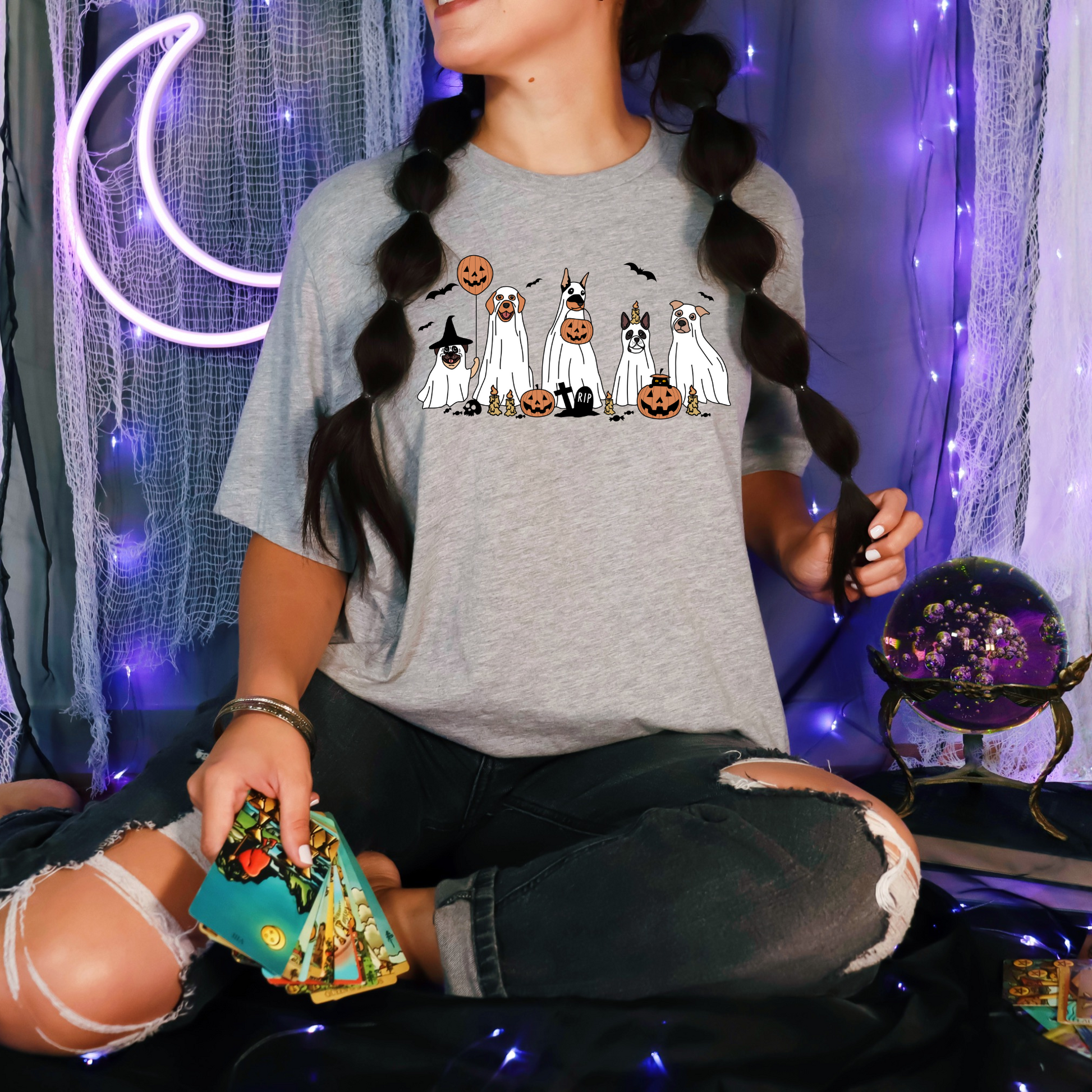 Wholesale Halloween Dogs Graphic Tee - Grey Sweatshirt