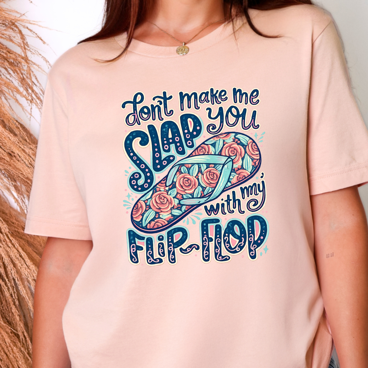 Wholesale Slap You With My Flip Flop Graphic Tee - Peach Tee
