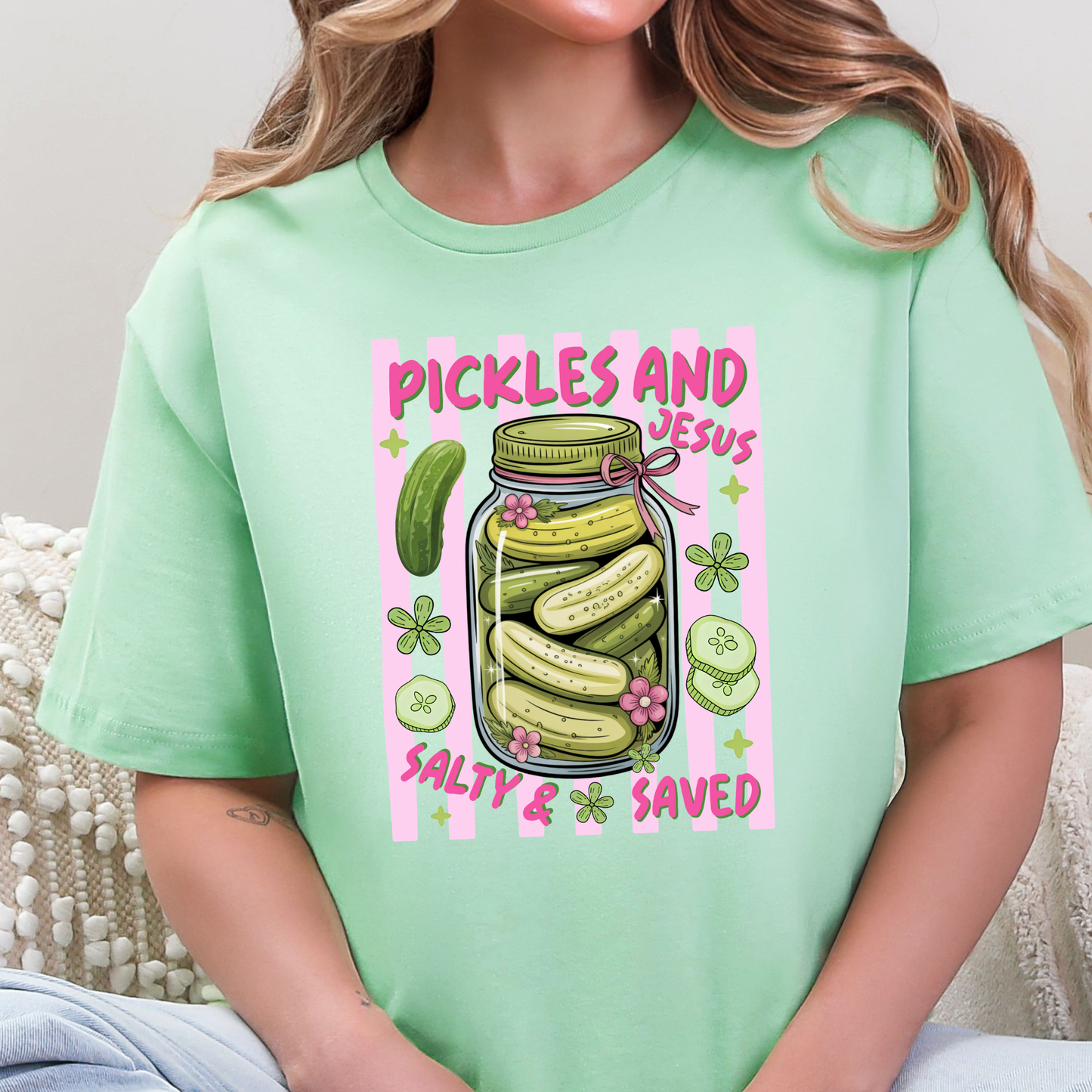 Wholesale Pickles and Jesus Graphic Tee - Mint