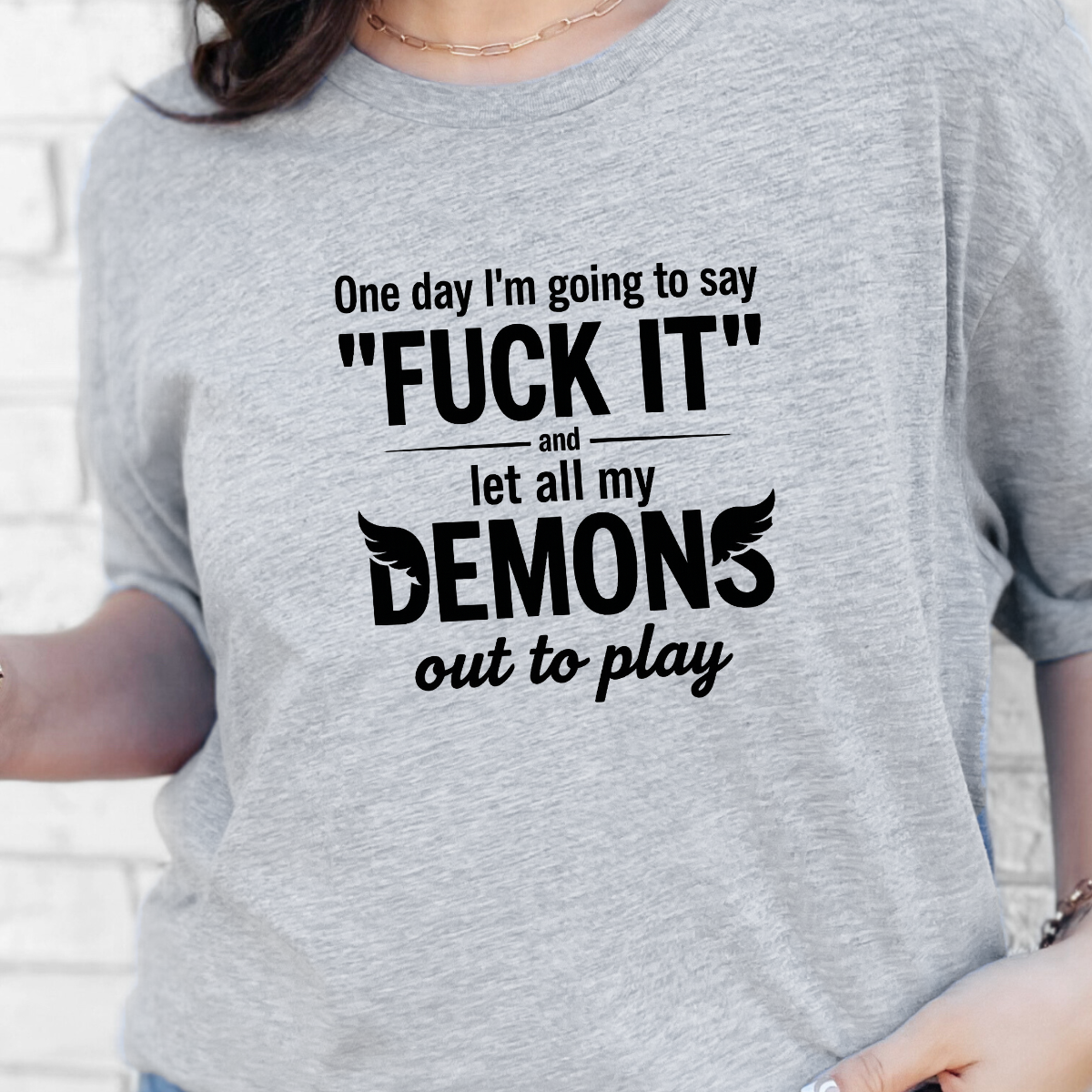 Wholesale One Day I'm Going to Say Graphic Tee - Grey Tee