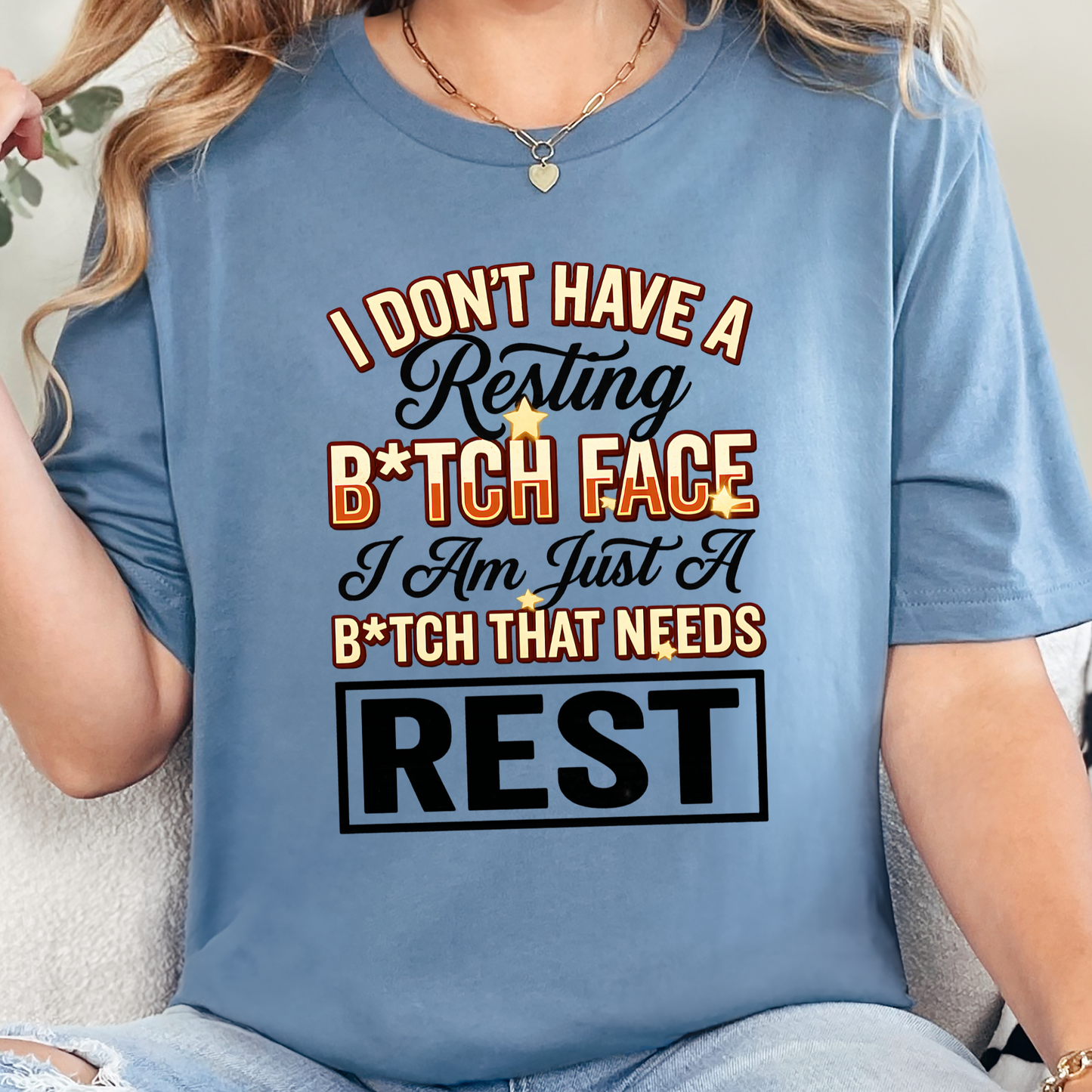 Wholesale Resting B*itch Face Graphic Tee - Steel Blue