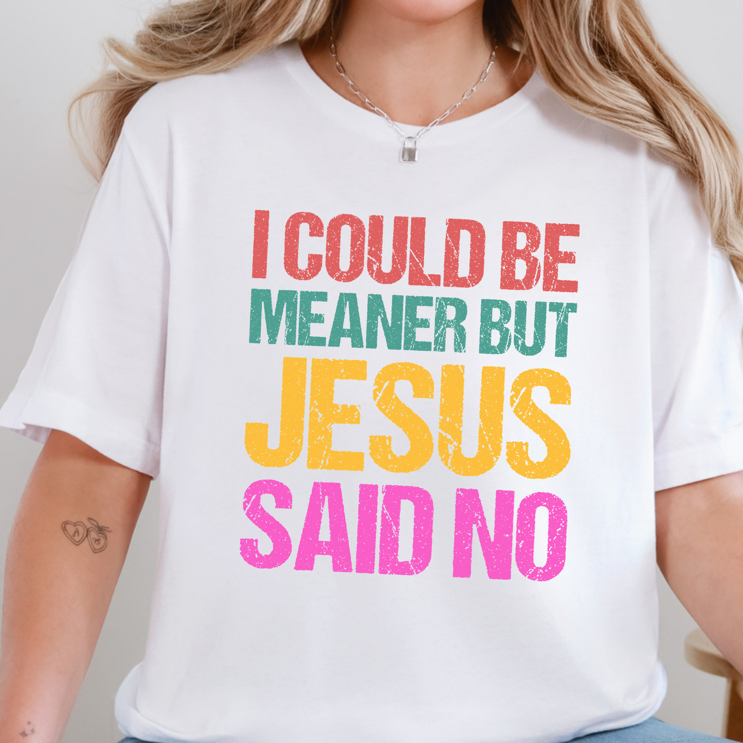 Wholesale Meaner but Jesus Said No Graphic Tee - White