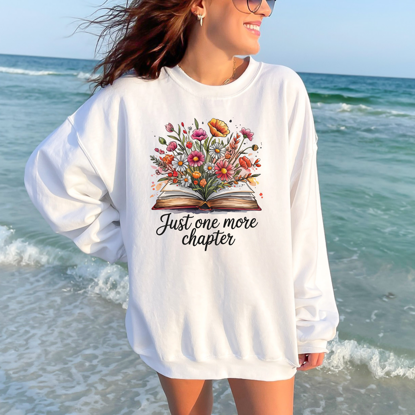 Wholesale Just One More Chapter Flowers Sweatshirt - White Sweatshirt